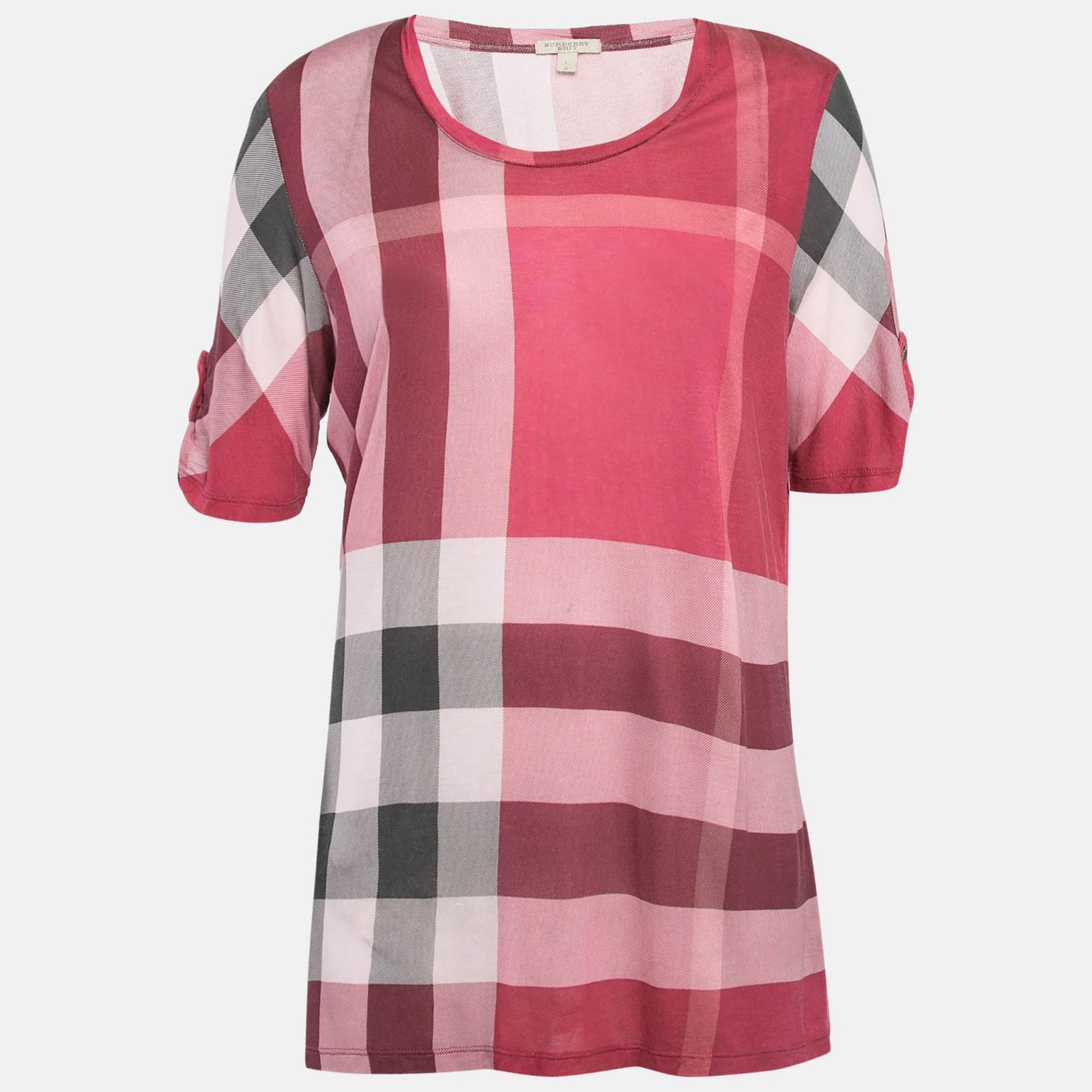 Burberry Brit Pink Plaid Modal Jersey Top L