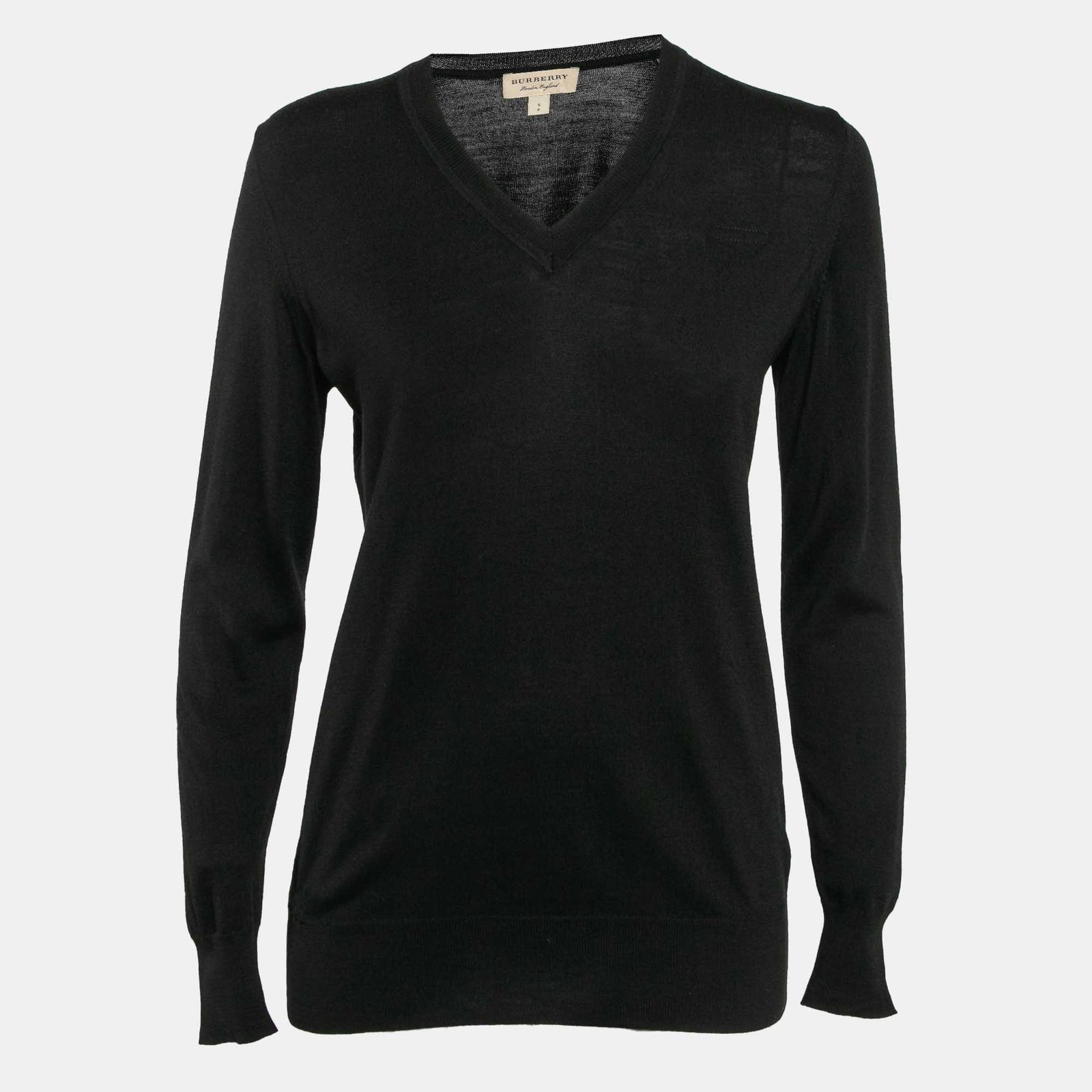 Burberry London Black Wool Knit V-Neck Full Sleeves Sweater S