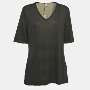 Burberry Black Jersey V-Neck T-Shirt XL