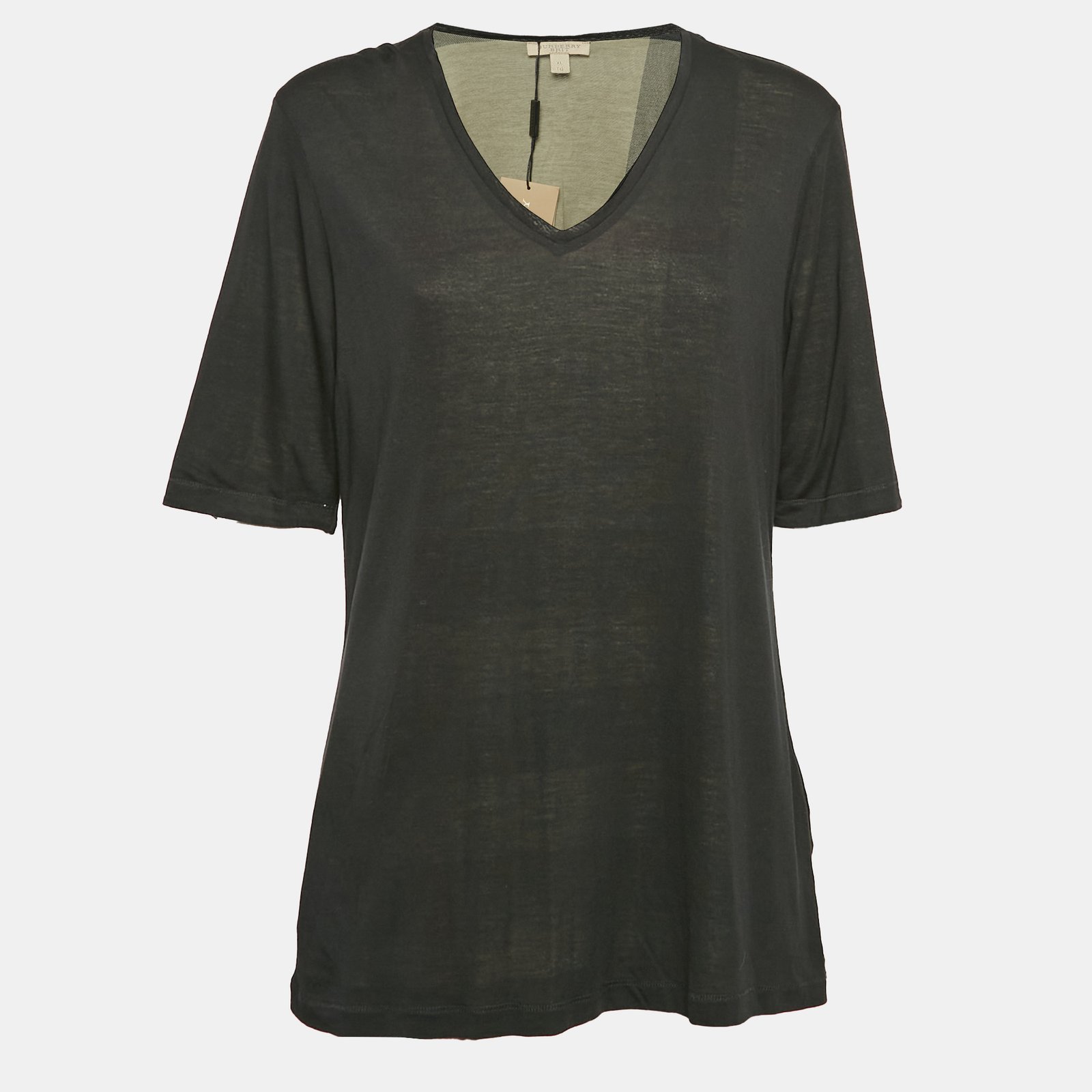 Burberry Black Jersey V-Neck T-Shirt XL