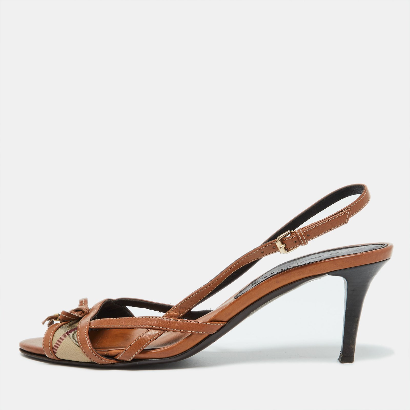 Burberry Brown Nova Check Coated Canvas and Leather Slingback Sandals Size 40