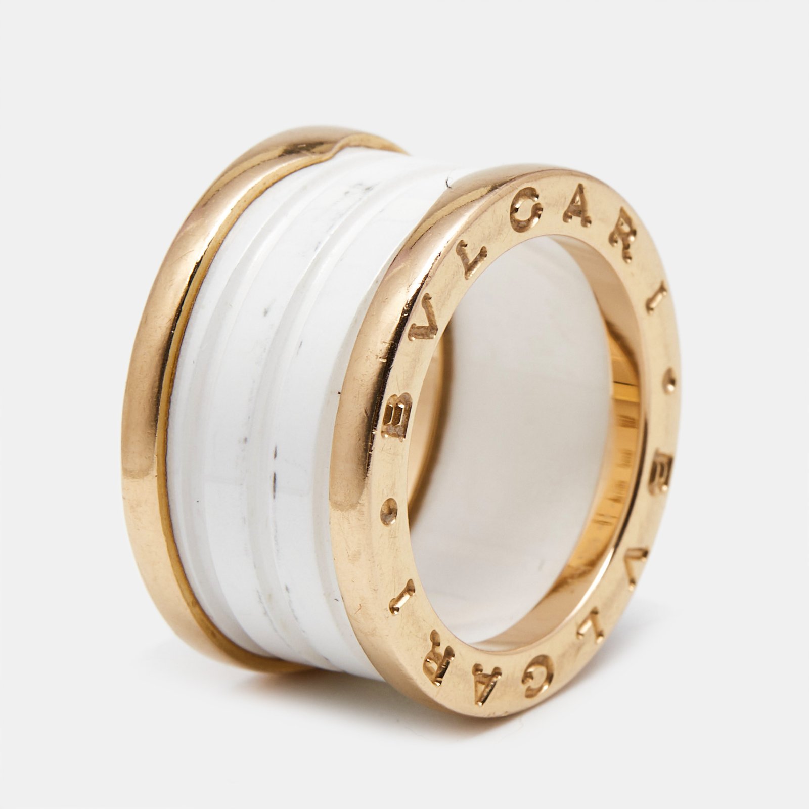 Bvlgari B.Zero1 4-Band Ceramic 18k Rose Gold Ring Size 51