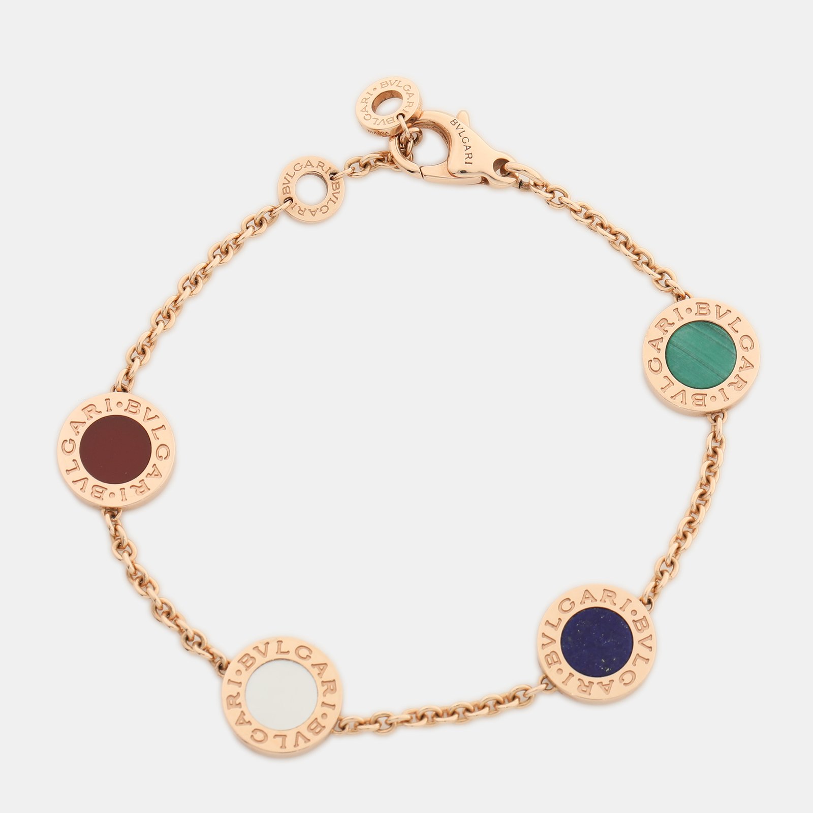 Bvlgari Multi Gemstone Inlay 18K Rose Gold Station Bracelet SM