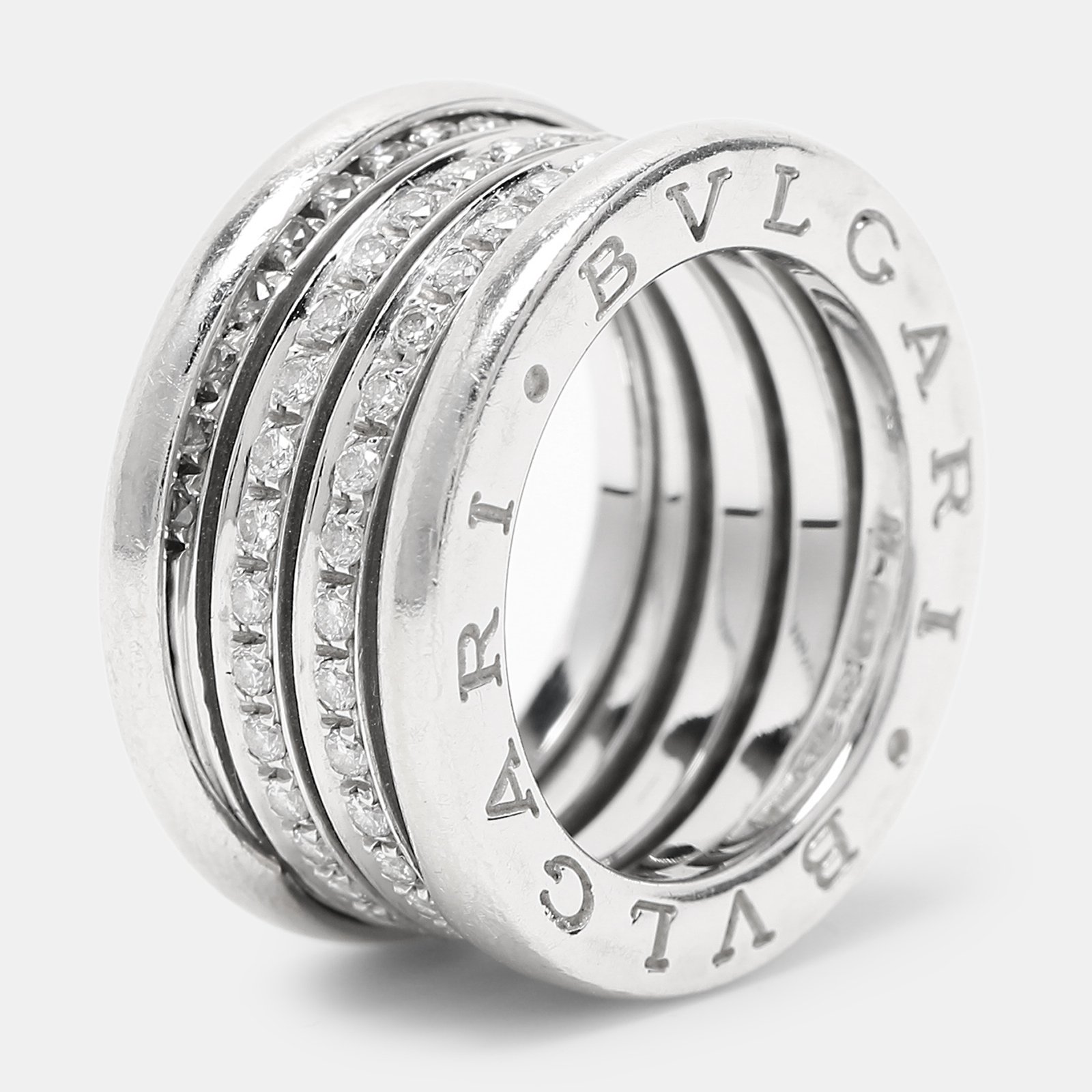 Bvlgari B.Zero1 Diamond 18k White Gold Band Ring Size 48