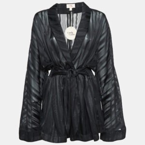 Camila Coelho Black Stripe Lurex Satin Amelia Playsuit L