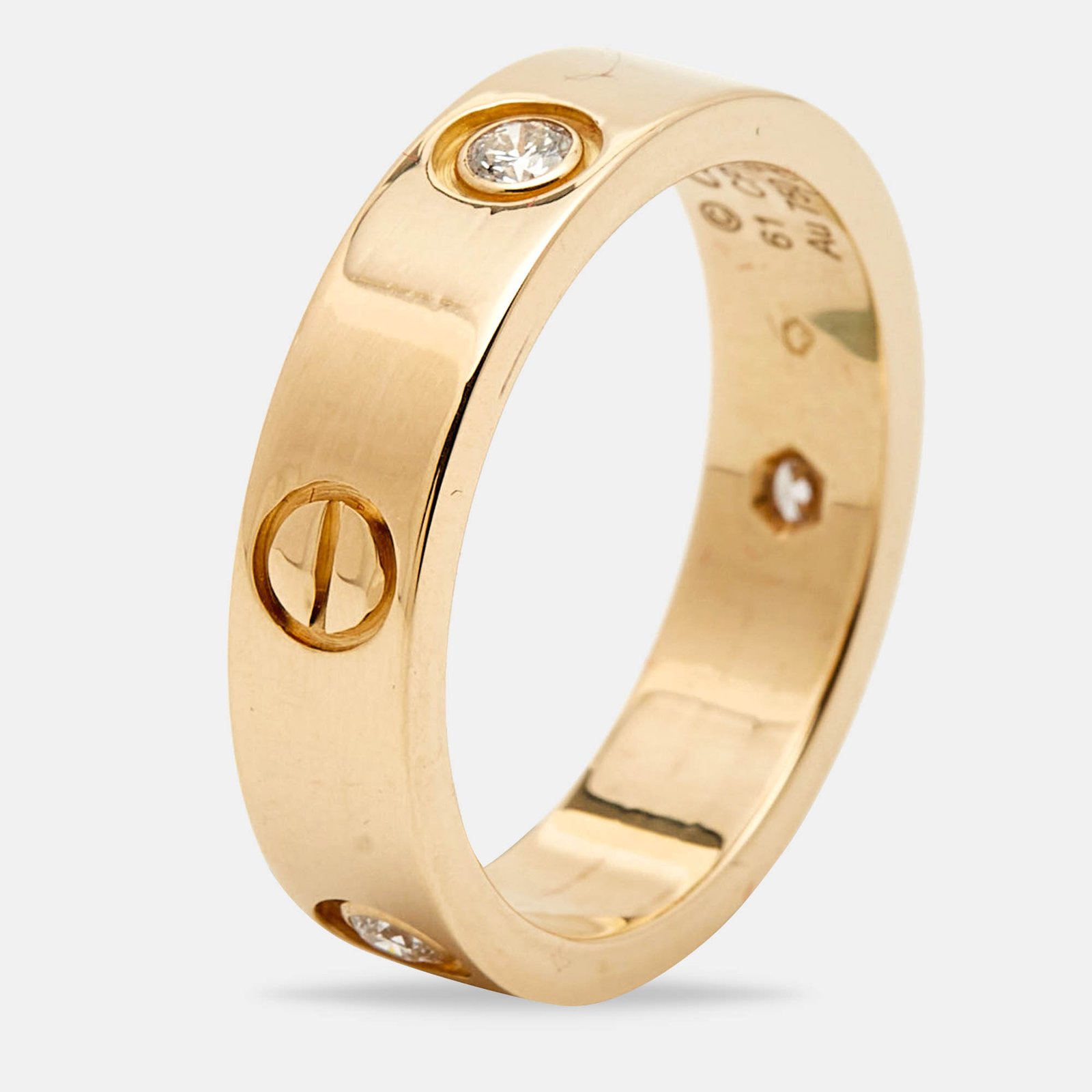 Cartier Love 3 Diamonds 18k Yellow Gold Ring Size 61