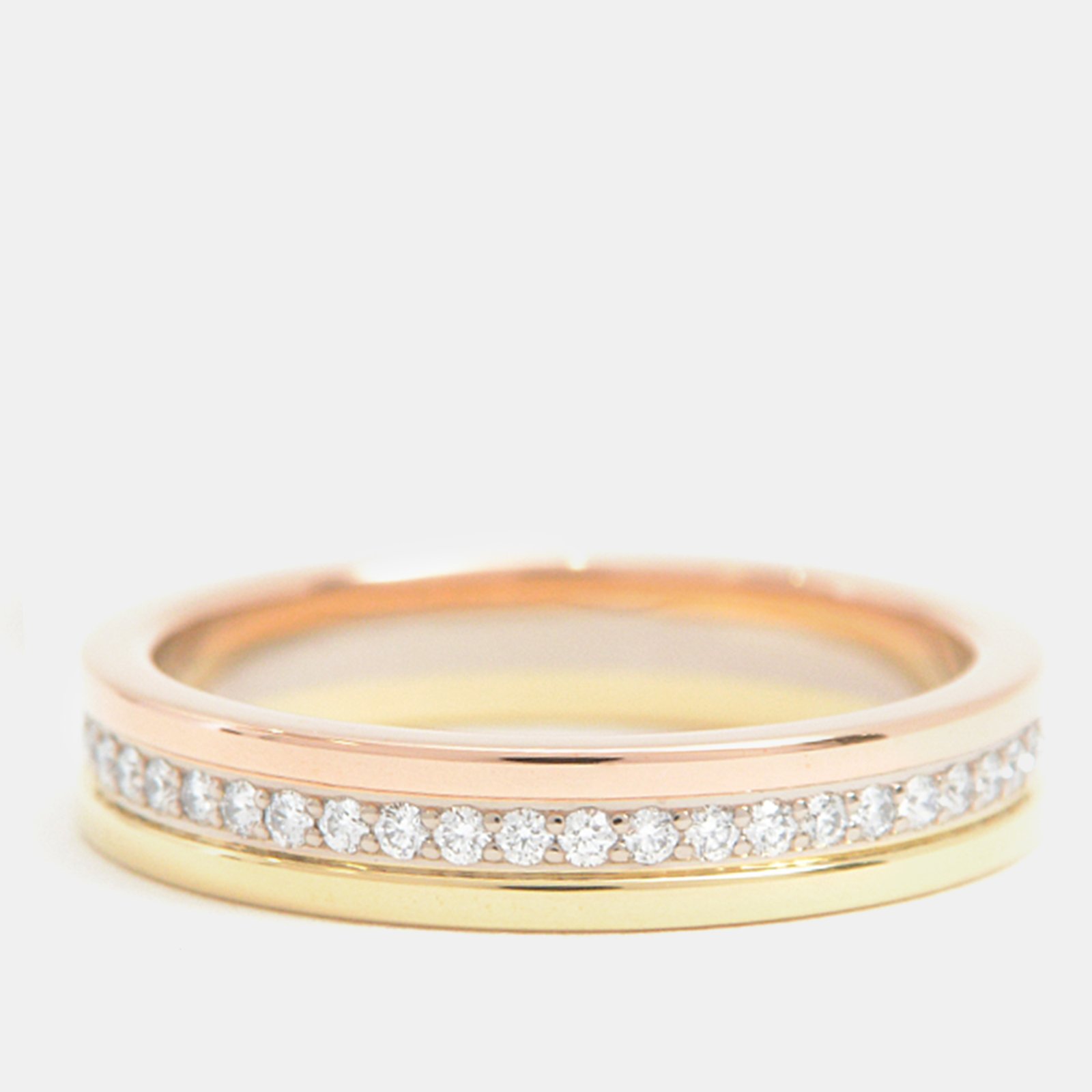 Cartier 18K Rose, Yellow, White Gold and Diamond Trinity Vendome Band Ring EU 48