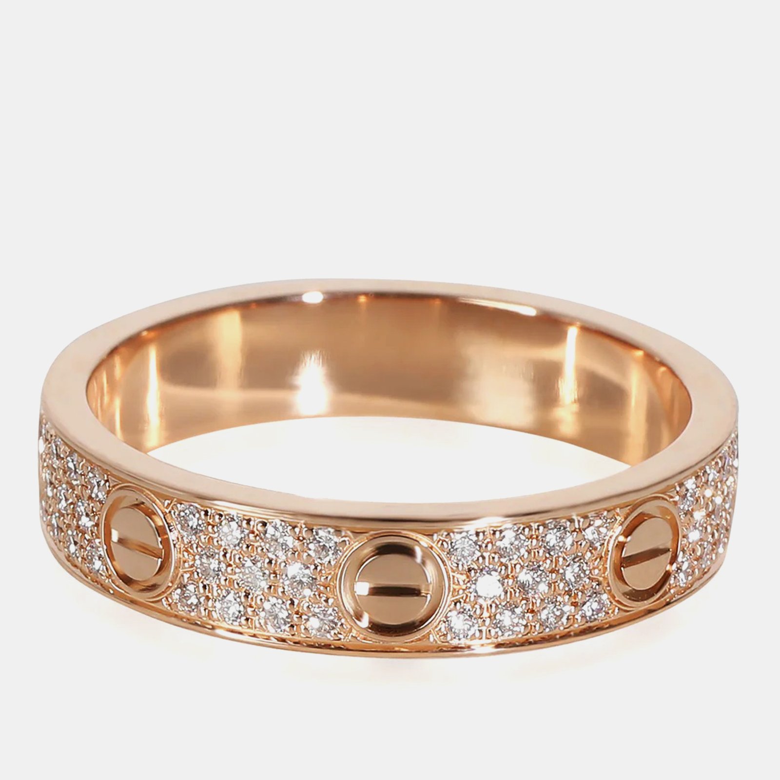 Cartier 18k Rose Gold Love Pave Diamond Band EU 51
