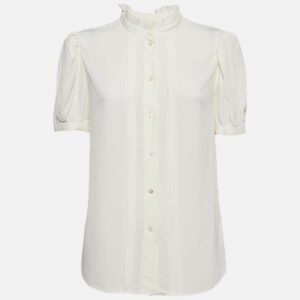 Celine Off-White Silk Blend Ruffled Blouse M