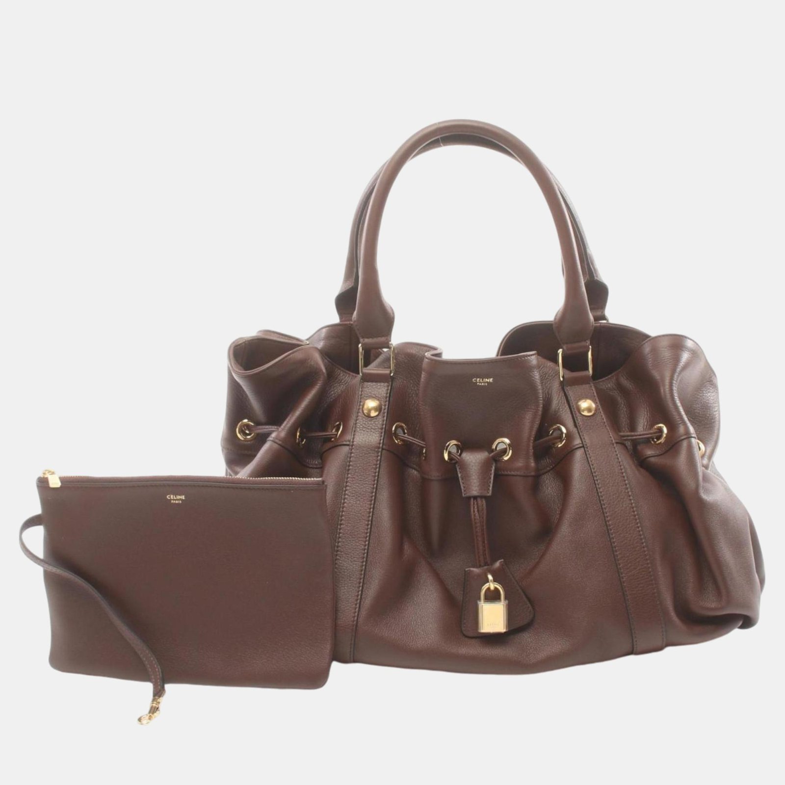 Celine Medium Abbey Leather Brown Tote Bag