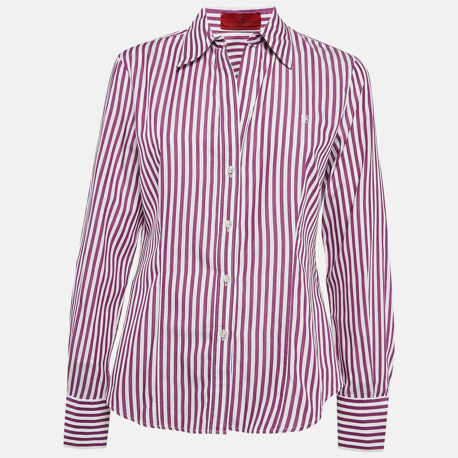 CH Carolina Herrera Purple Striped Cotton Button Front Shirt M