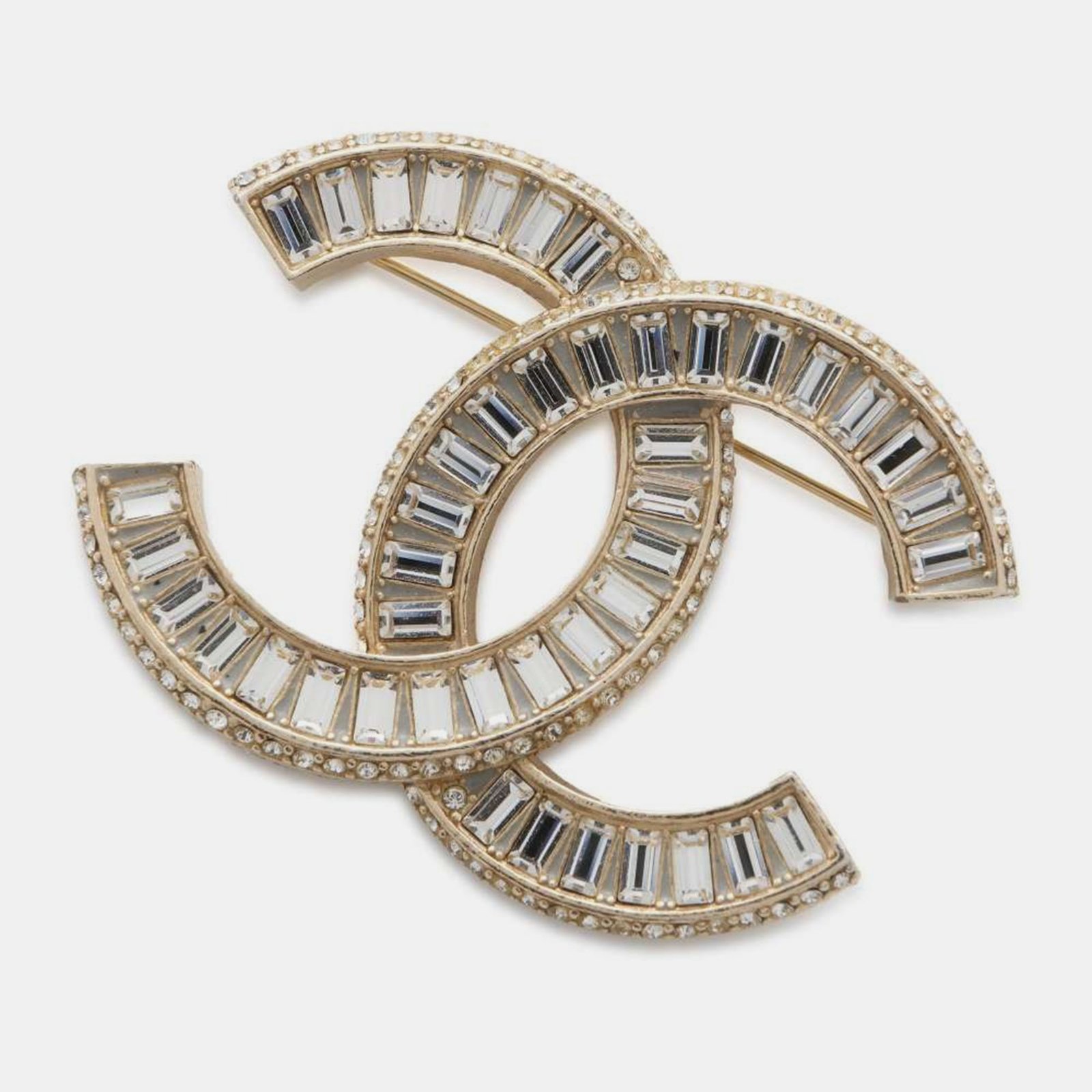 Chanel Champagne Gold Metal CC Logo/Rhinestone Brooch