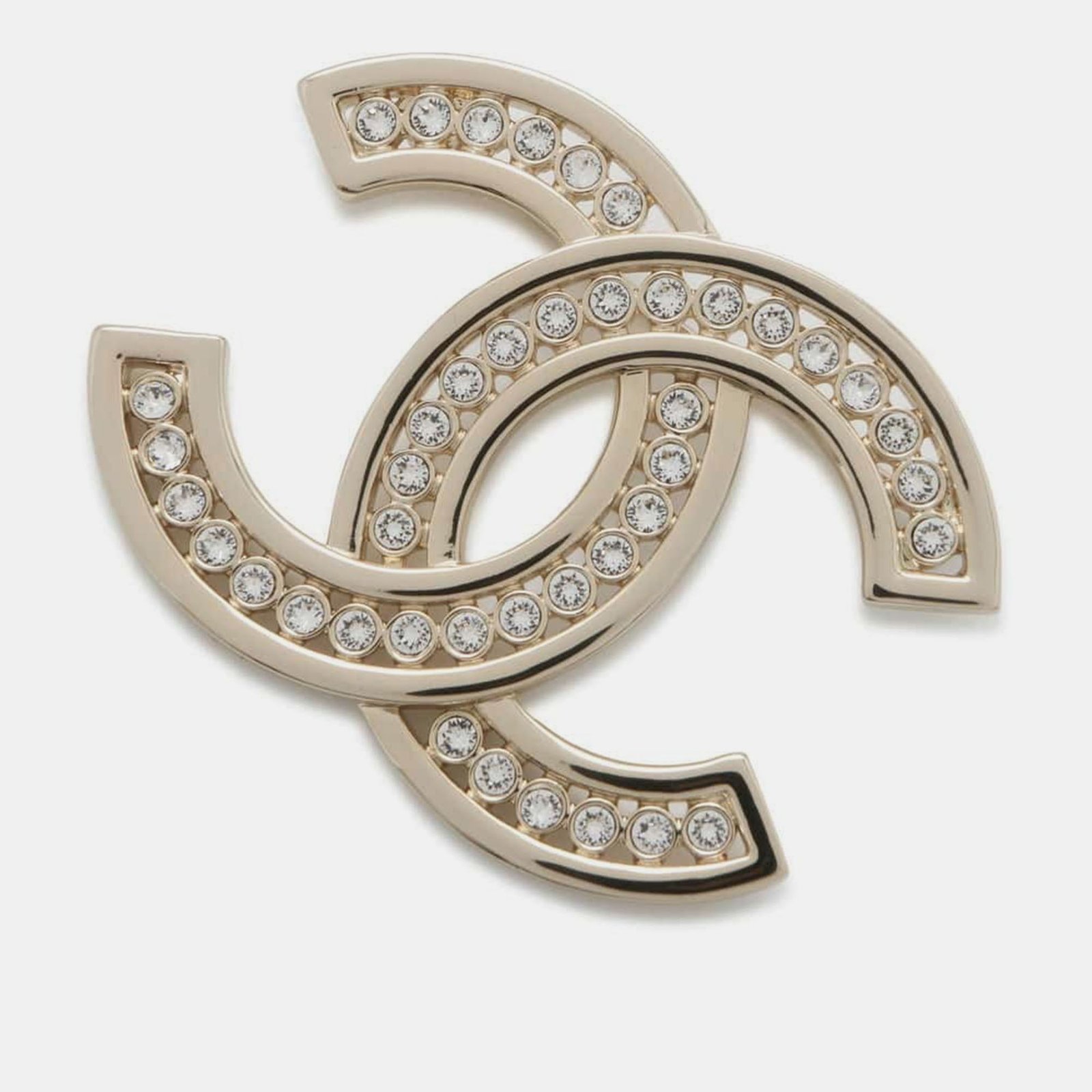 Chanel Champagne Gold Metal Rhinestone CC Logo Brooch