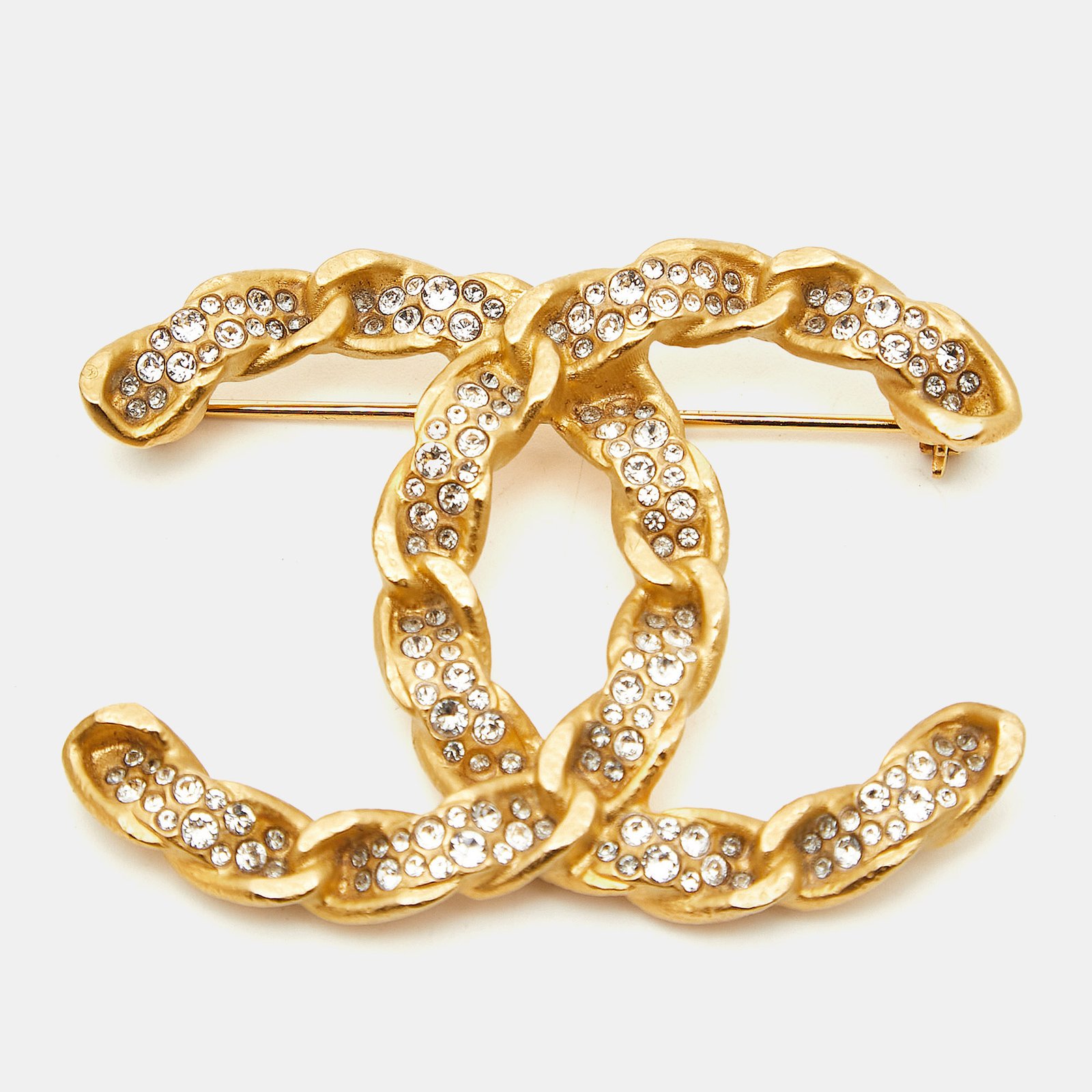 Chanel CC Crystal Embellished Gold Tone Pin Brooch