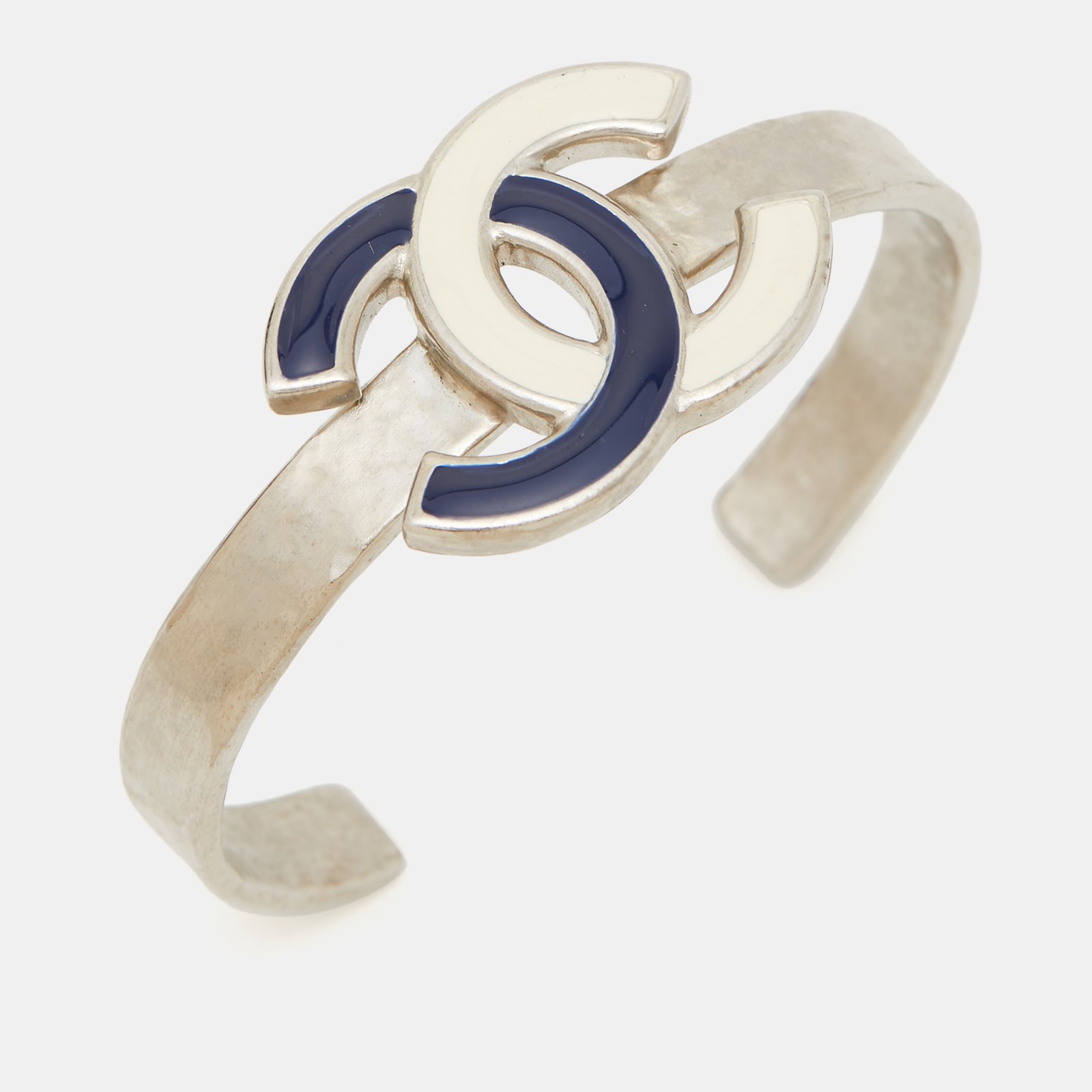 Chanel CC Enamel Silver Tone Bracelet