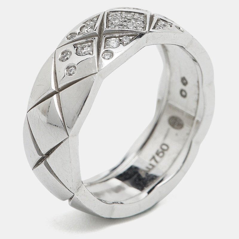 Chanel Coco Crush Diamond 18K White Gold Band Ring 50