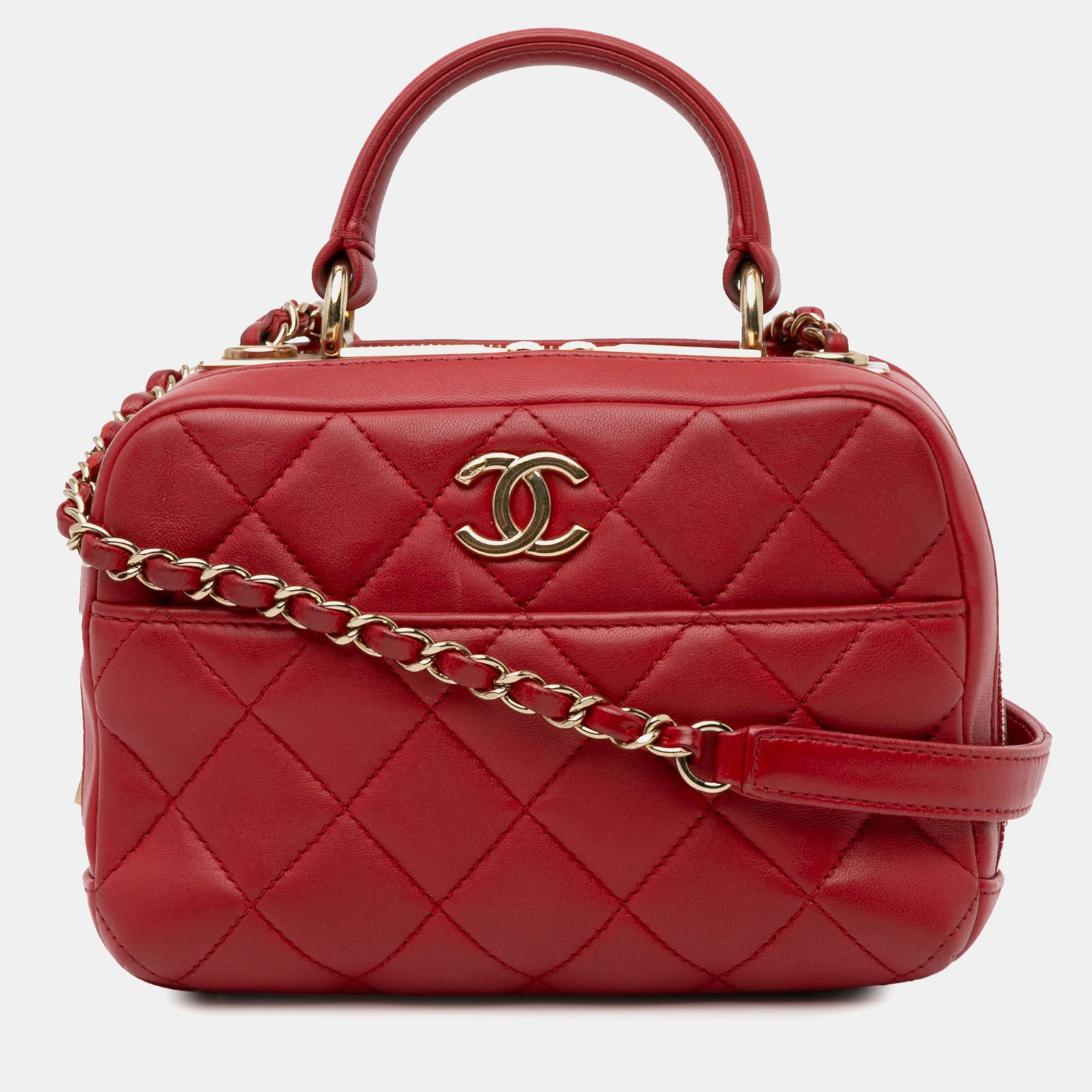 Chanel Red Lambskin Trendy CC Small Bowling Bag