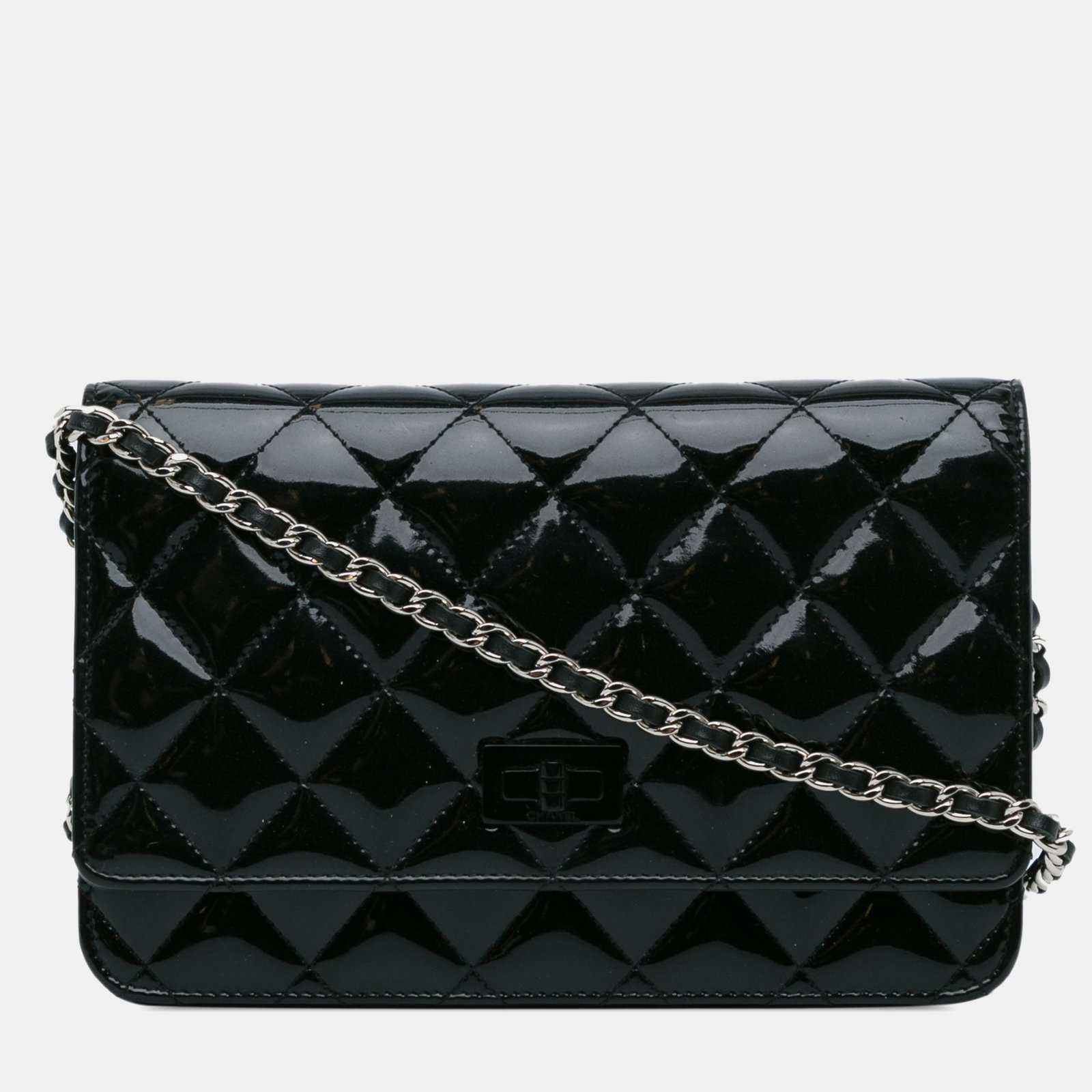 Chanel Black Patent Quilted  Reissue 2.55 Wallet on Chain