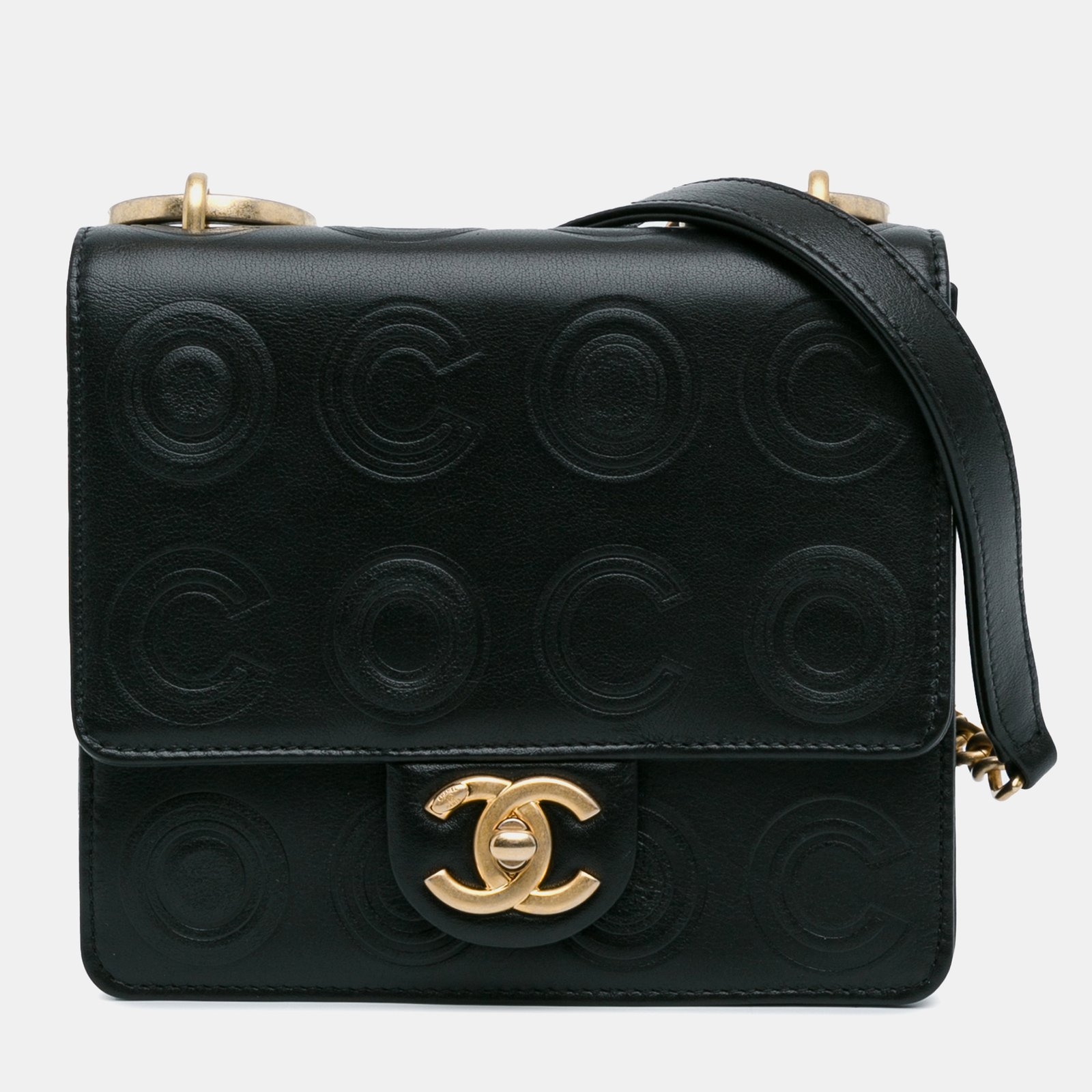Chanel Black Coco Embossed Flap Shoulder Bag
