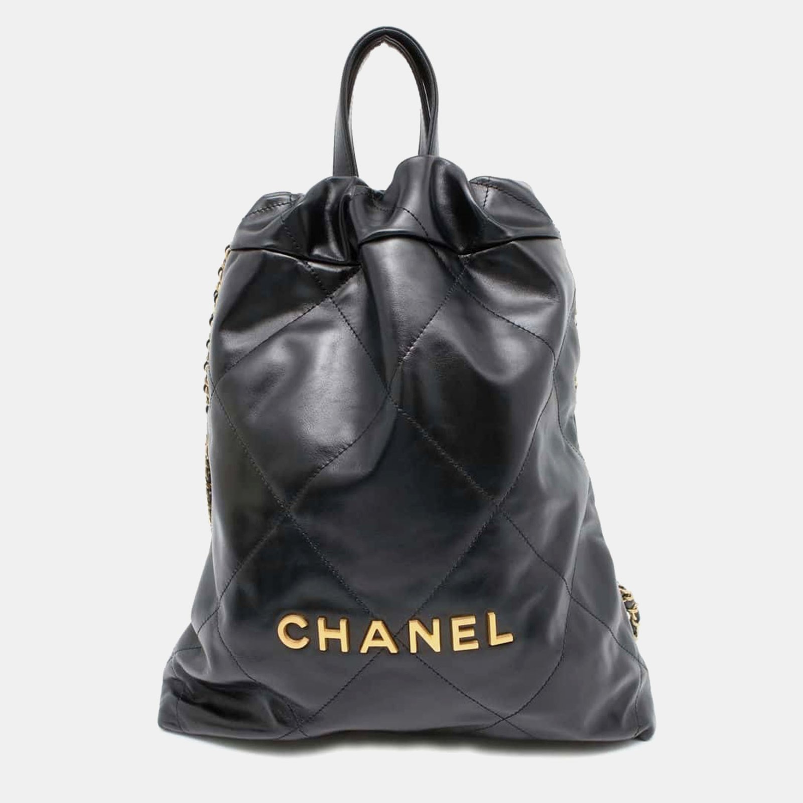 Chanel Black Shiny Calf Leather 22 Backpack