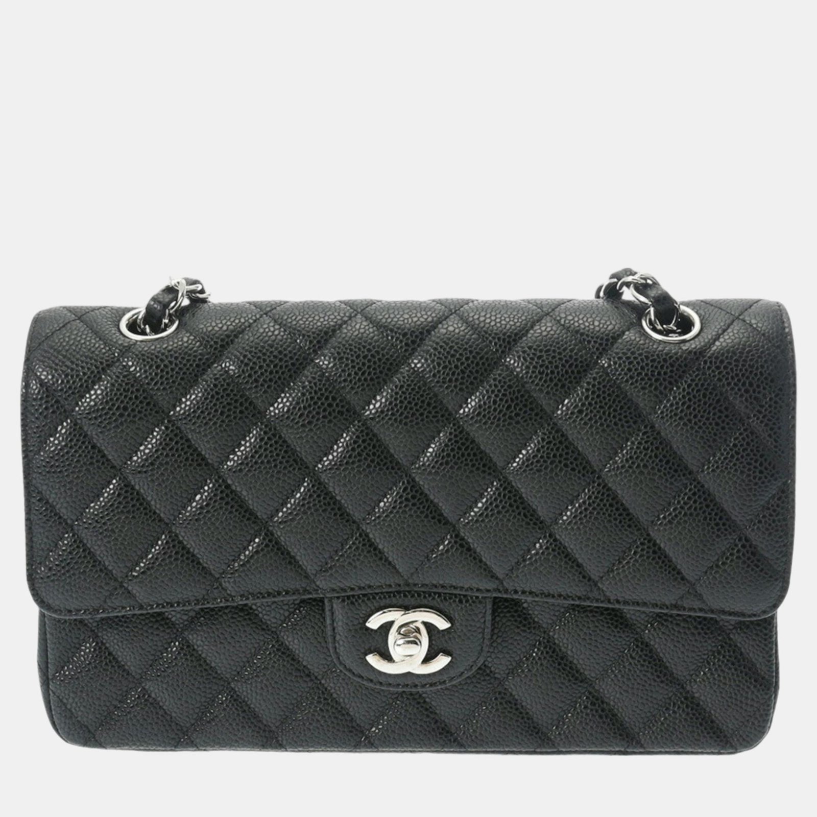 Chanel Black Caviar Skin Matelasse Chain Shoulder Double Flap 25cm Bag