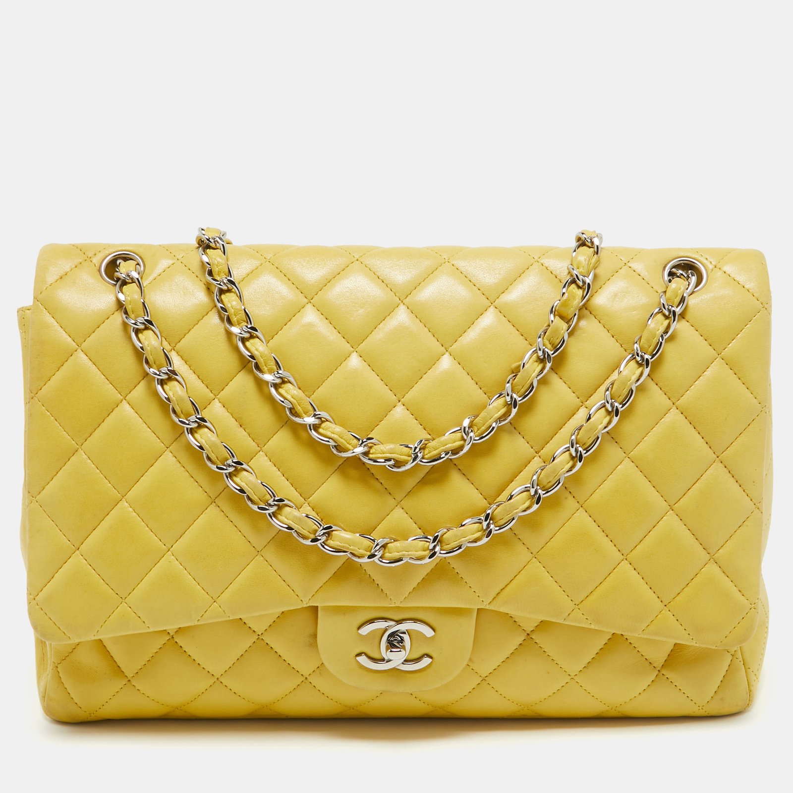 Chanel Yellow Quilted Leather Maxi Classic Single Flap Bag