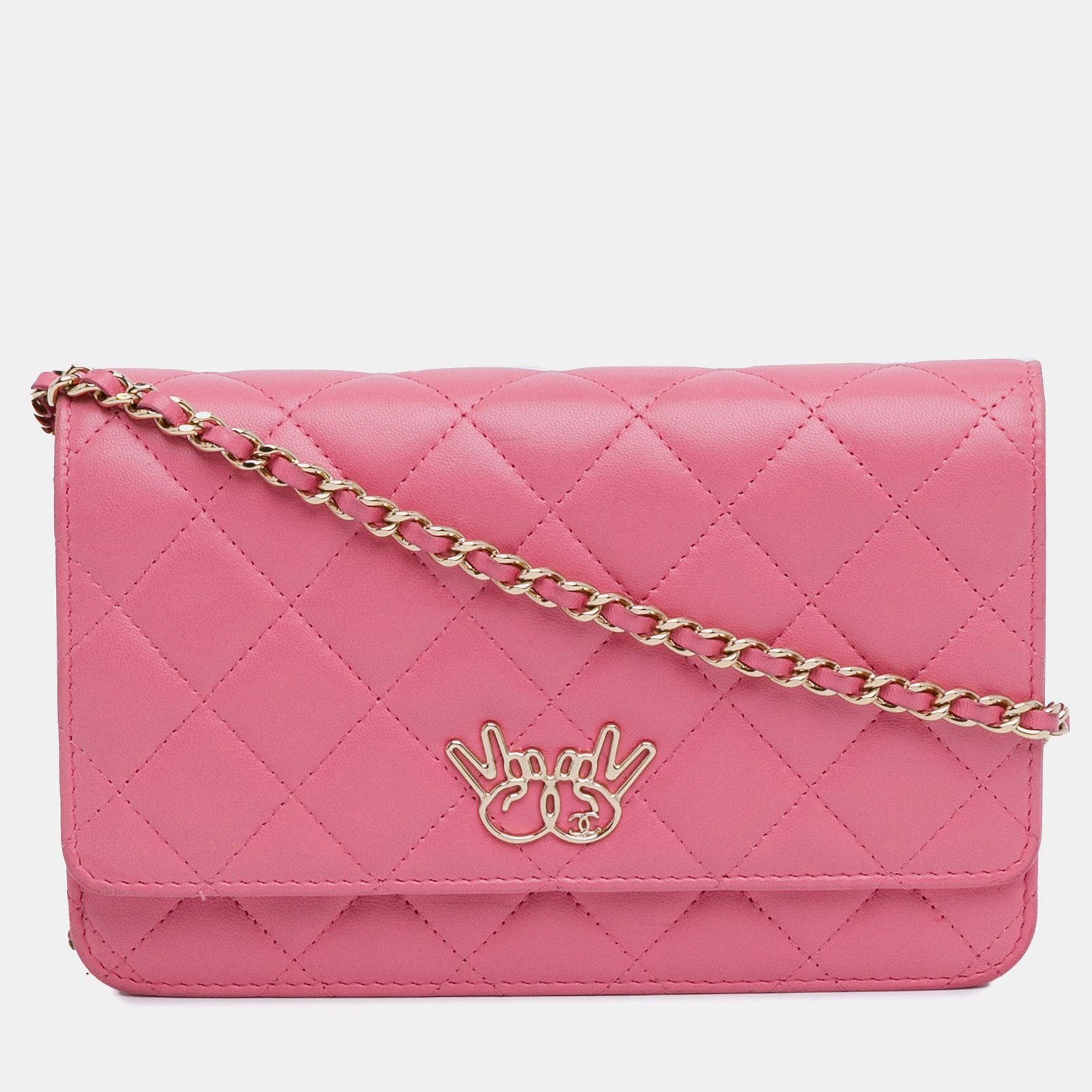 Chanel Pink Quilted Lambskin Emoticon Wallet On Chain