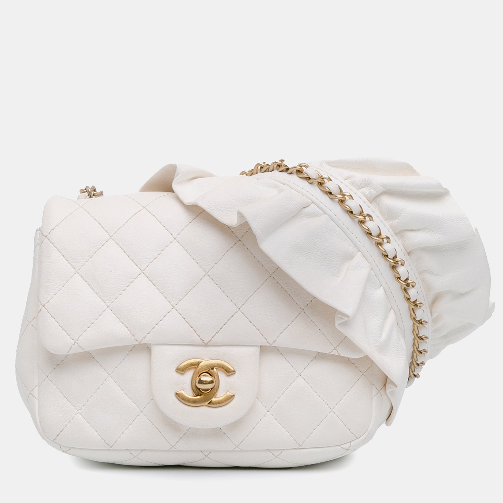 Chanel White Calfskin Quilted Mini Romance Square Flap Bag