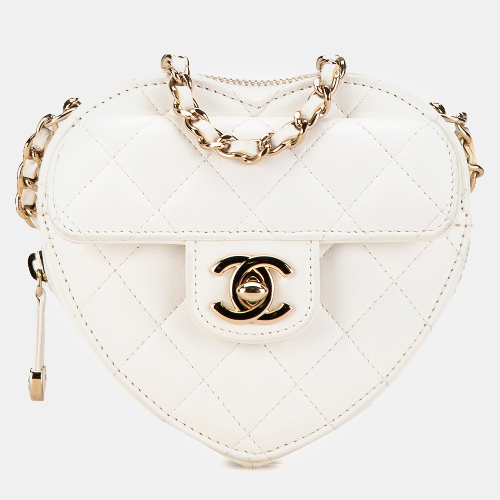 Chanel White Quilted Lambskin Mini CC “In Love” Heart Bag
