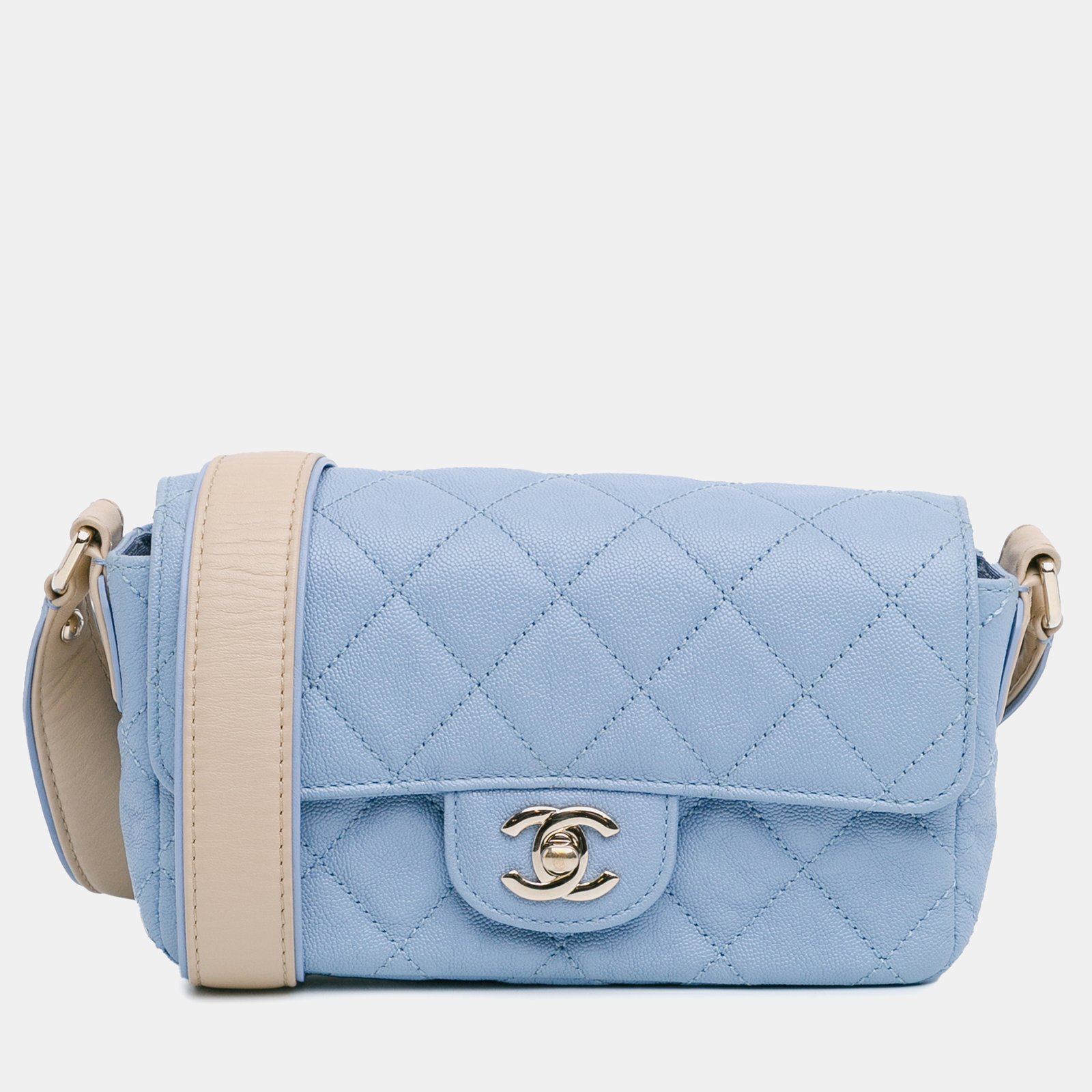 Chanel Blue Caviar Quilted Mini Flap Thick Strap Bag