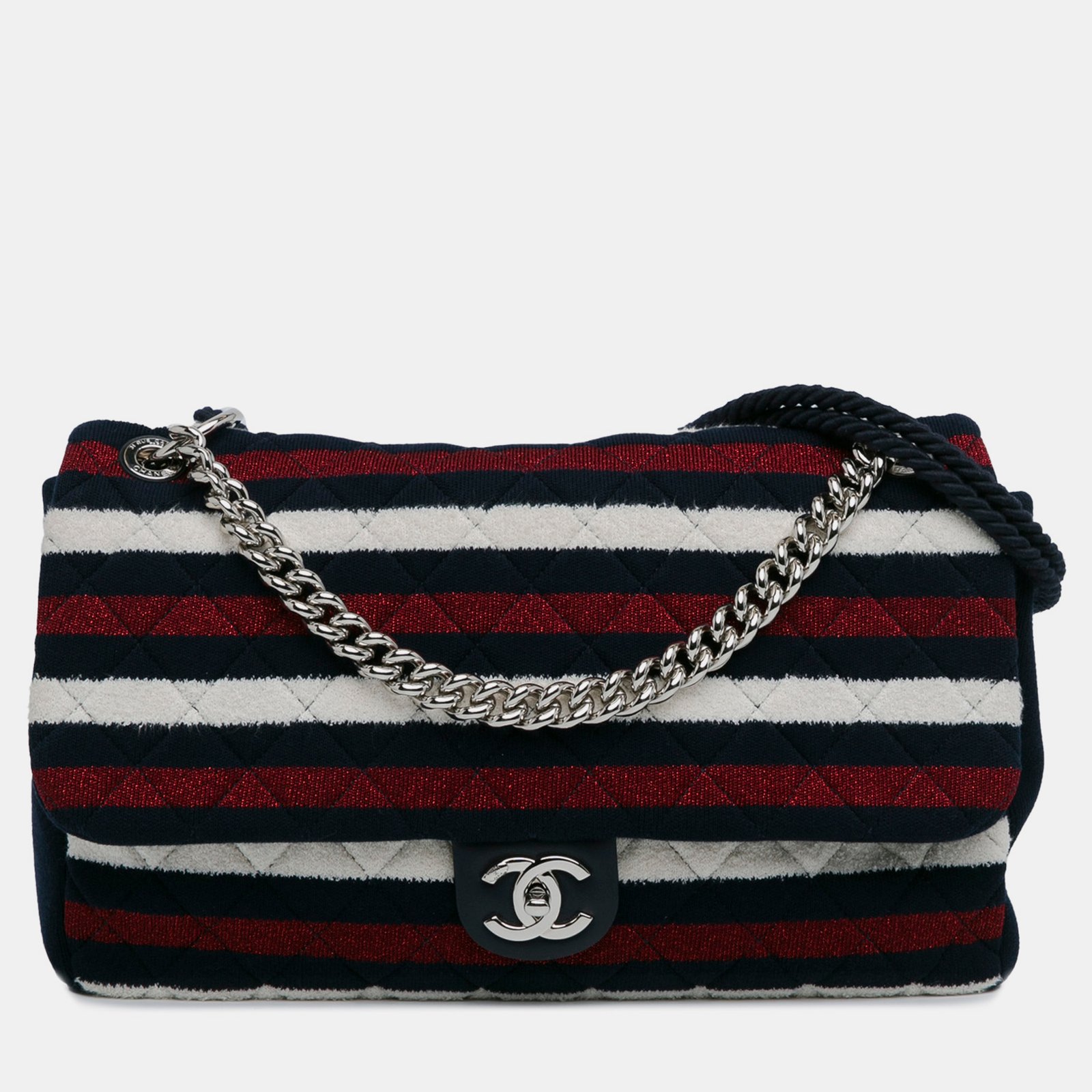 Chanel Multicolor Stripe Jersey Rope Maxi Flap Bag