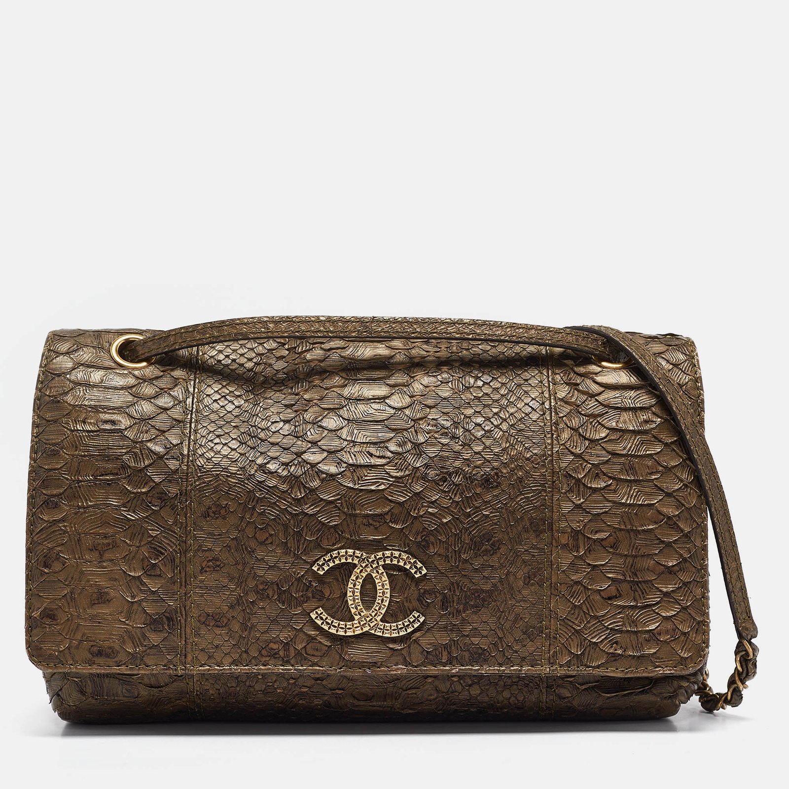 Chanel Olive Green Python Paris-Byzance Flap Bag