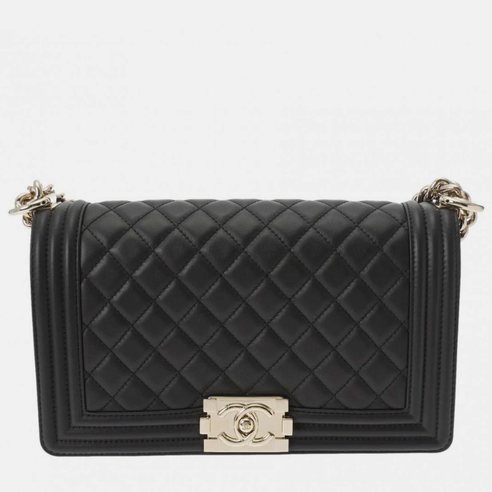 Chanel Brown Lambskin Boy Chain Shoulder Bag 25cm