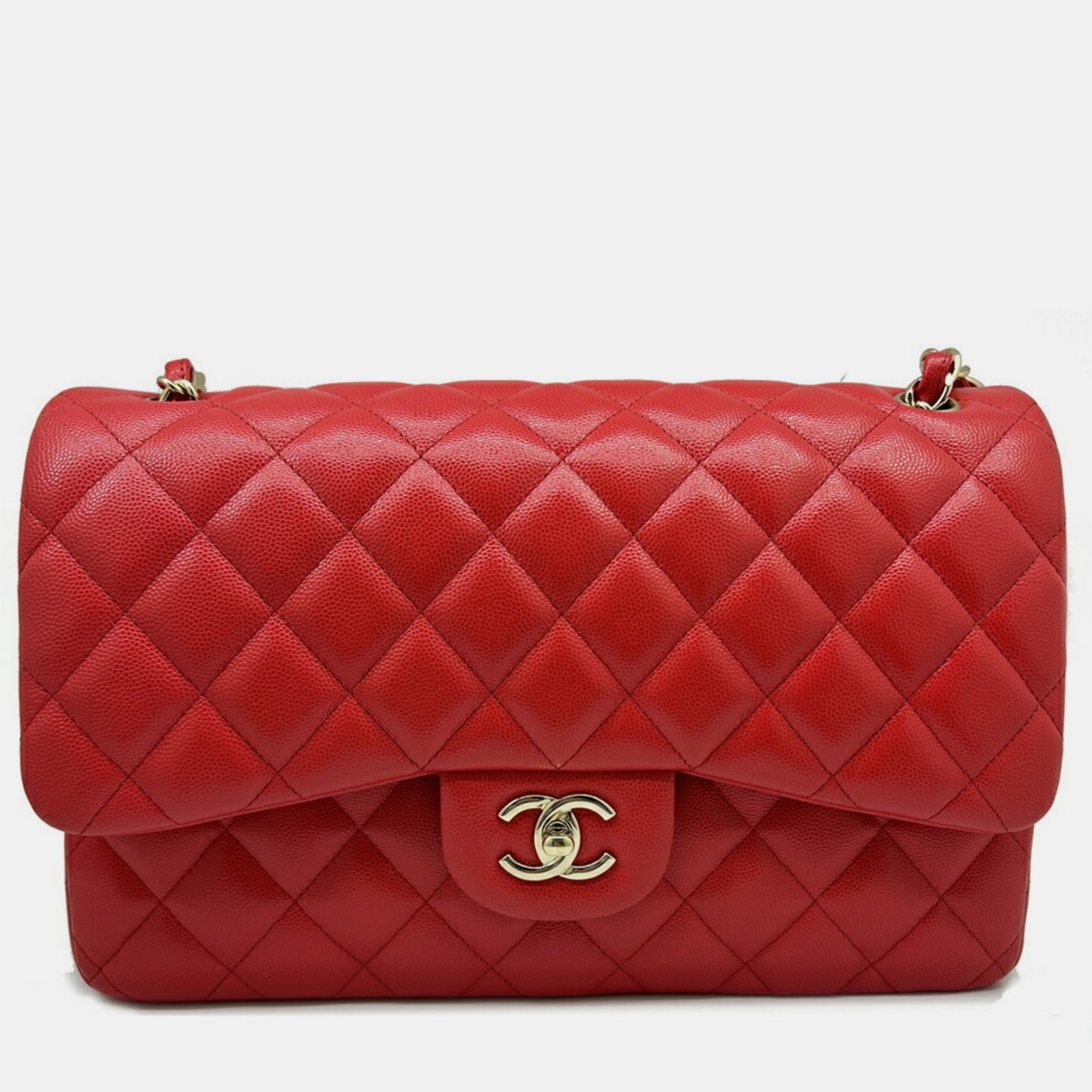 Chanel Cabiah Red Deca Matelasse 30 Shoulder Bag
