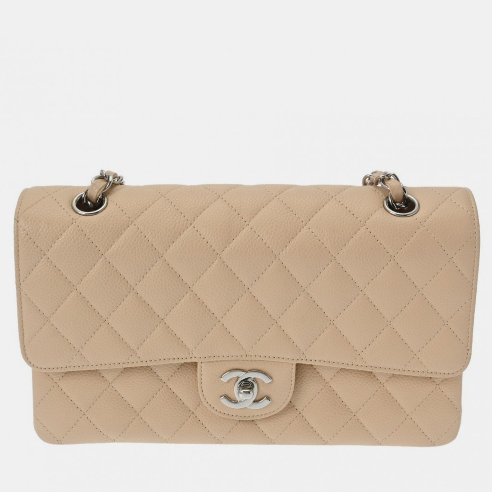 Chanel Beige Caviar Skin Matelasse Chain Shoulder Double Flap 25cm Bag