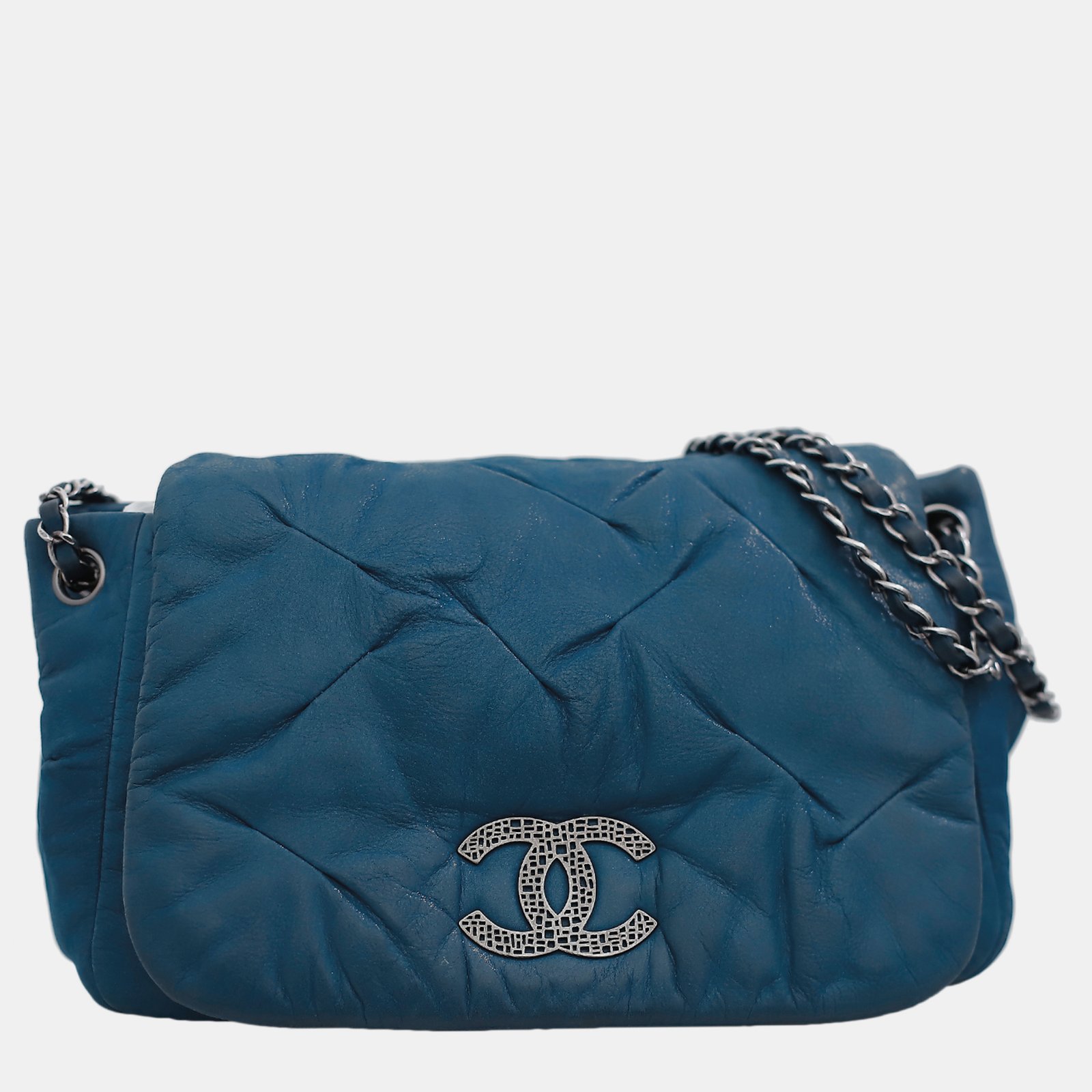 Chanel Blue Leather Flap Shoulder Bag