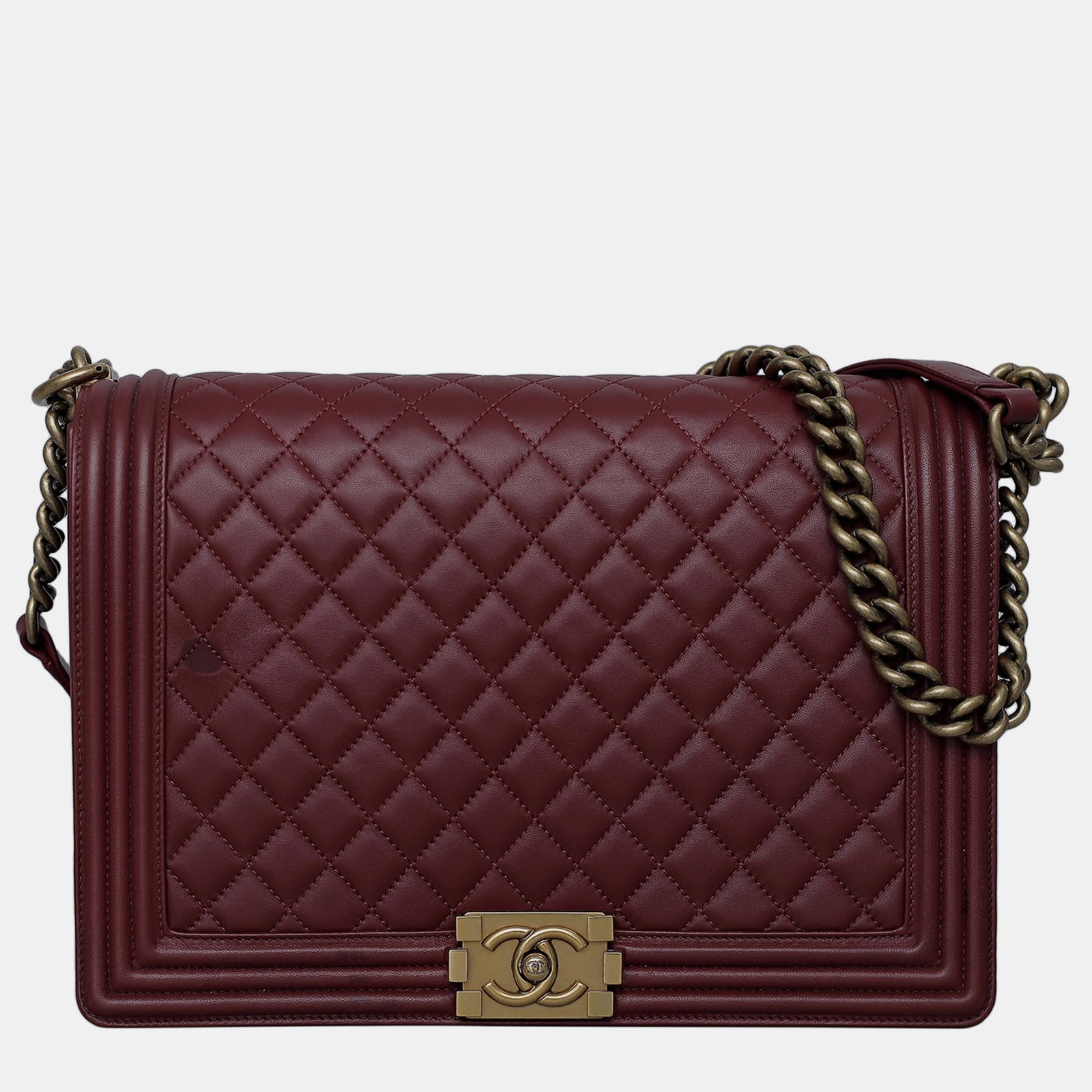Chanel Maroon Leather Large Boy Bag