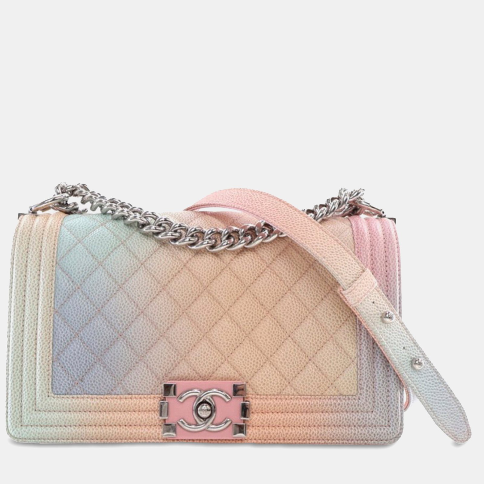 Chanel Rainbow  Quilted Caviar Medium Boy Flap Bag