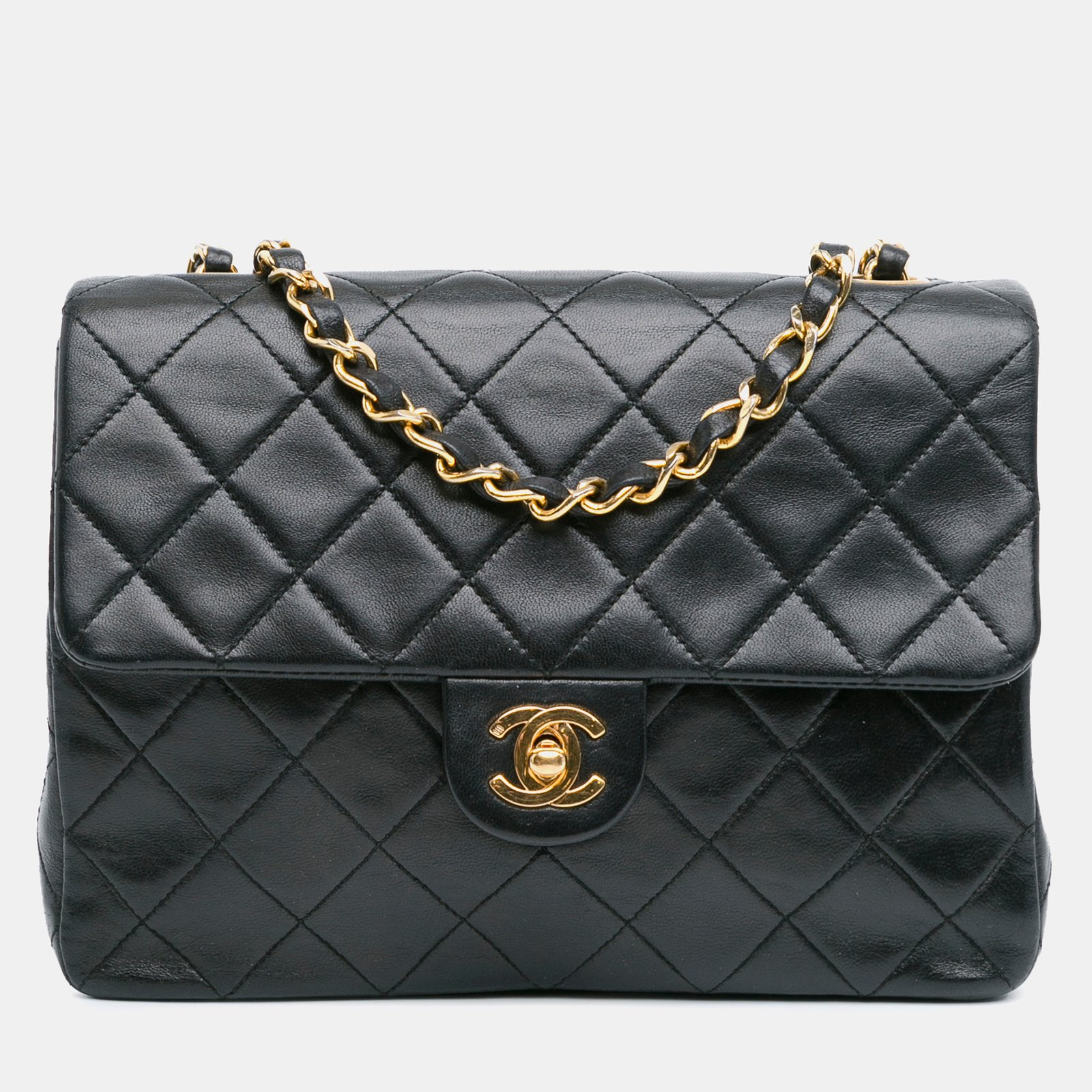Chanel Black Lambskin Leather Classic Single Flap Mini Square Bag