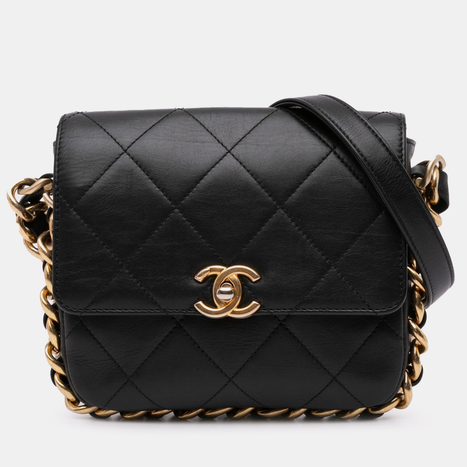 Chanel Black Quilted Calfskin Framing Chain Small Flap Bag