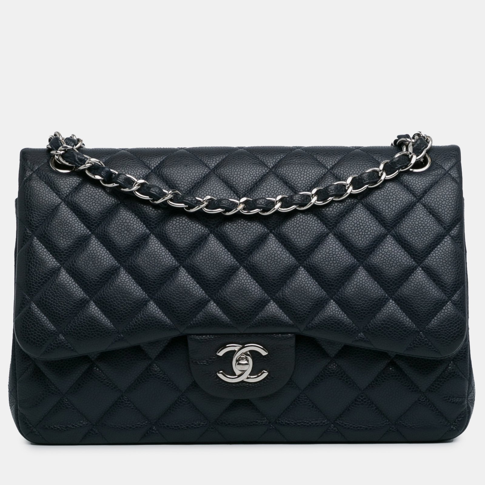 Chanel Black Classic Caviar Double Flap Jumbo Bag