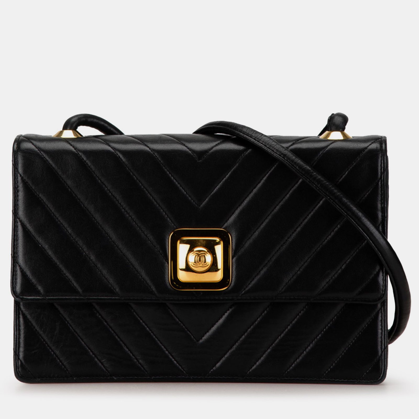 Chanel Black Leather CC Chevron Lambskin Crossbody Bag