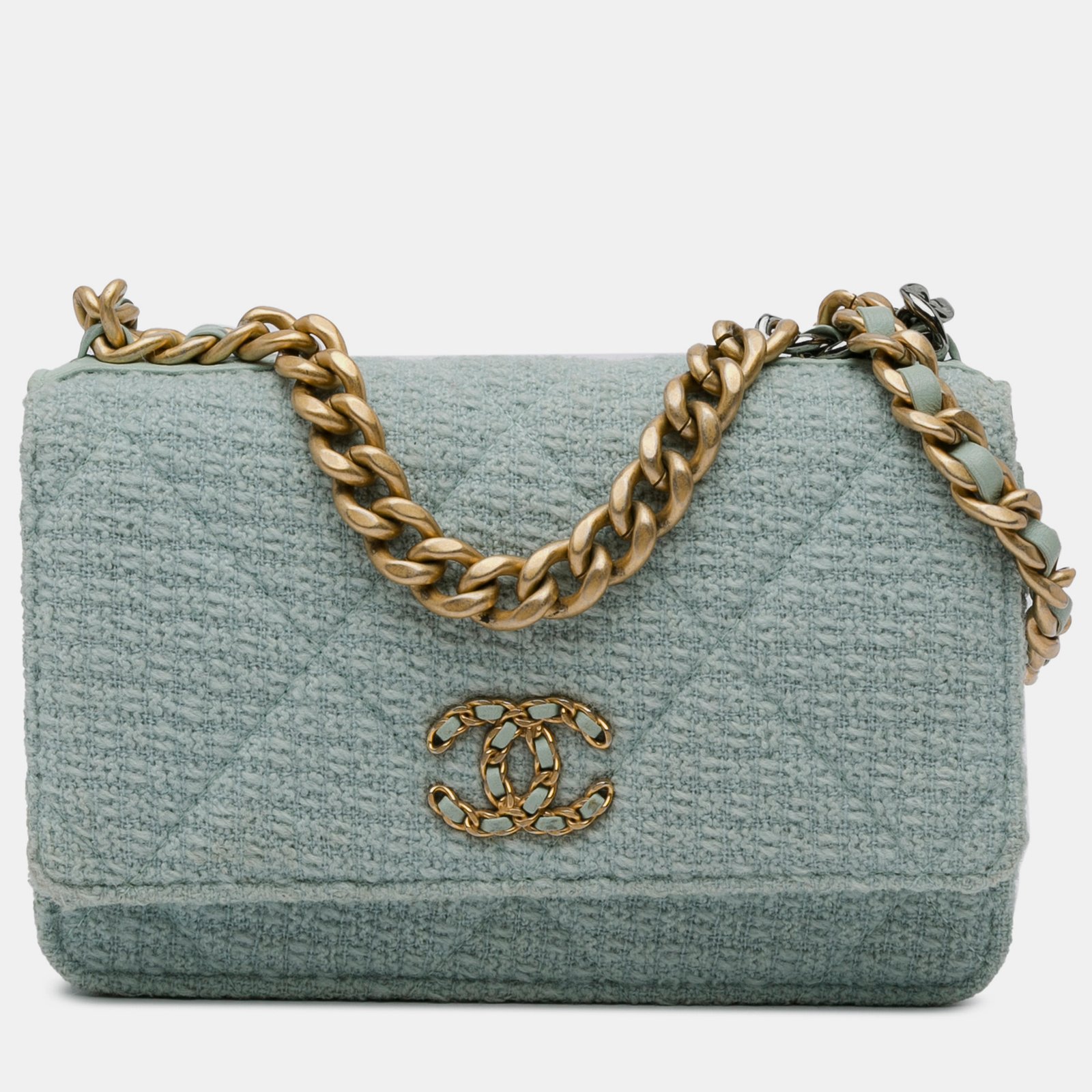 Chanel Light Blue Tweed 19 Wallet On Chain