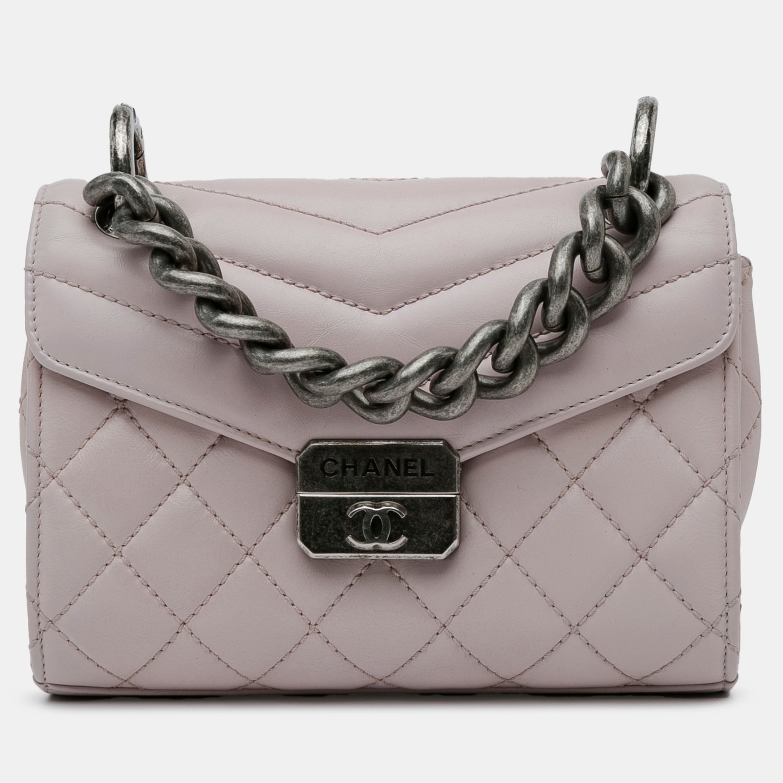 Chanel Light Gray Calf Leather Mini Mad About Quilting Flap Bag