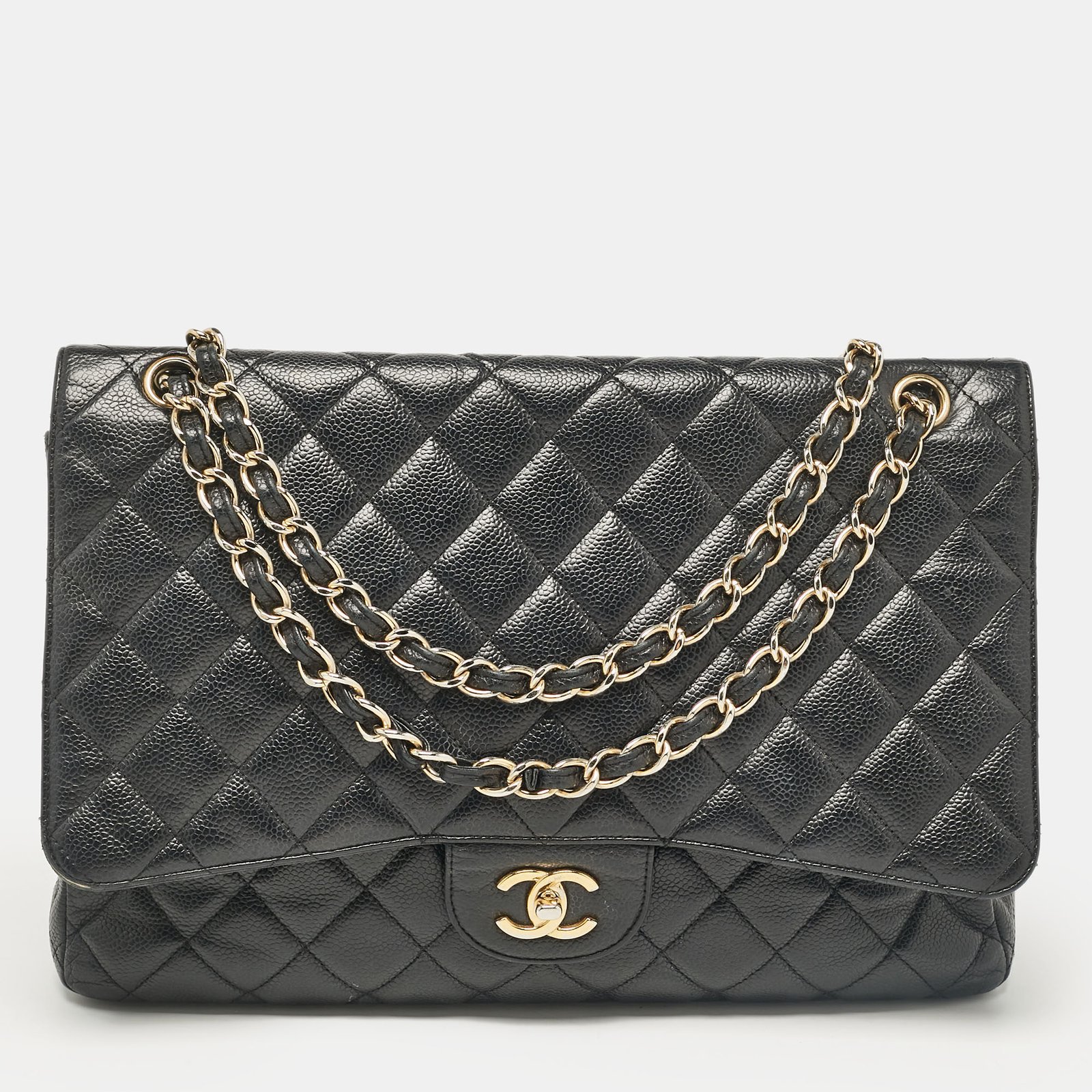 Chanel Black Caviar Quilted Leather Maxi Single Flap Bag