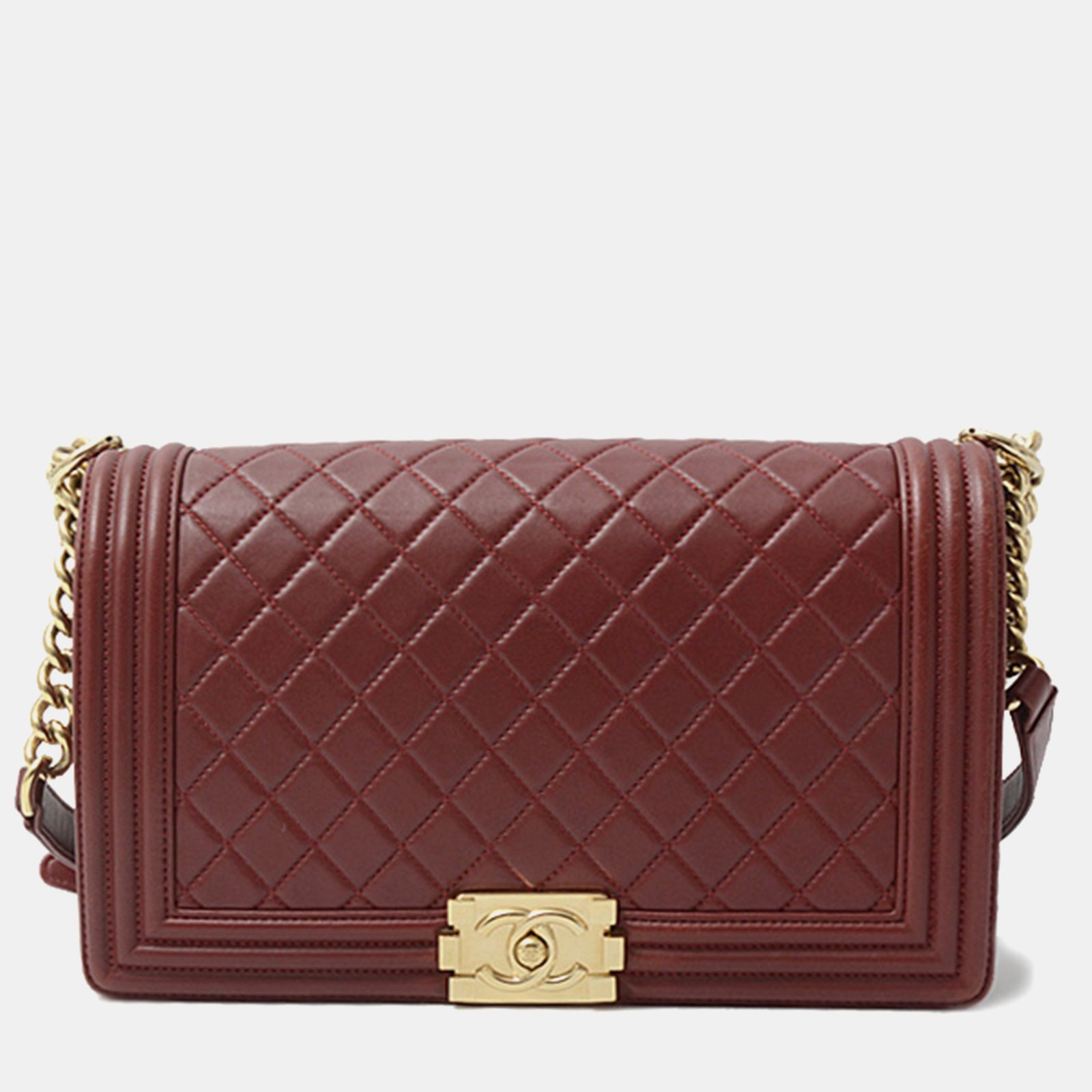 Chanel Burgundy Lambskin Leather Medium Boy Chain Shoulder Bag