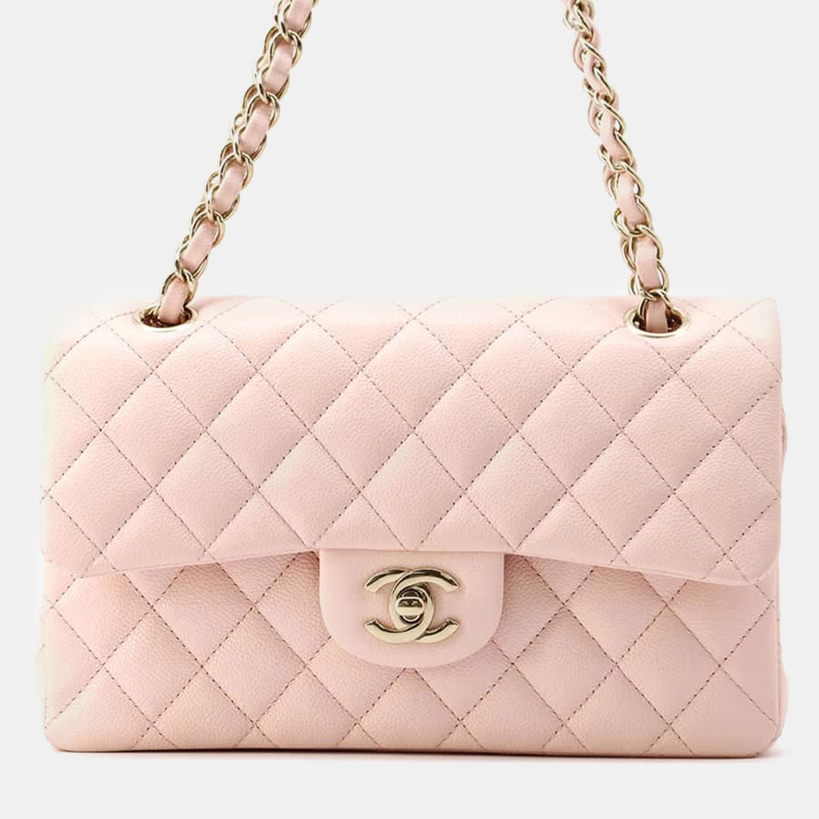 Chanel Pink Caviar Leather Matelasse W Flap Chain Shoulder Bag Size 23