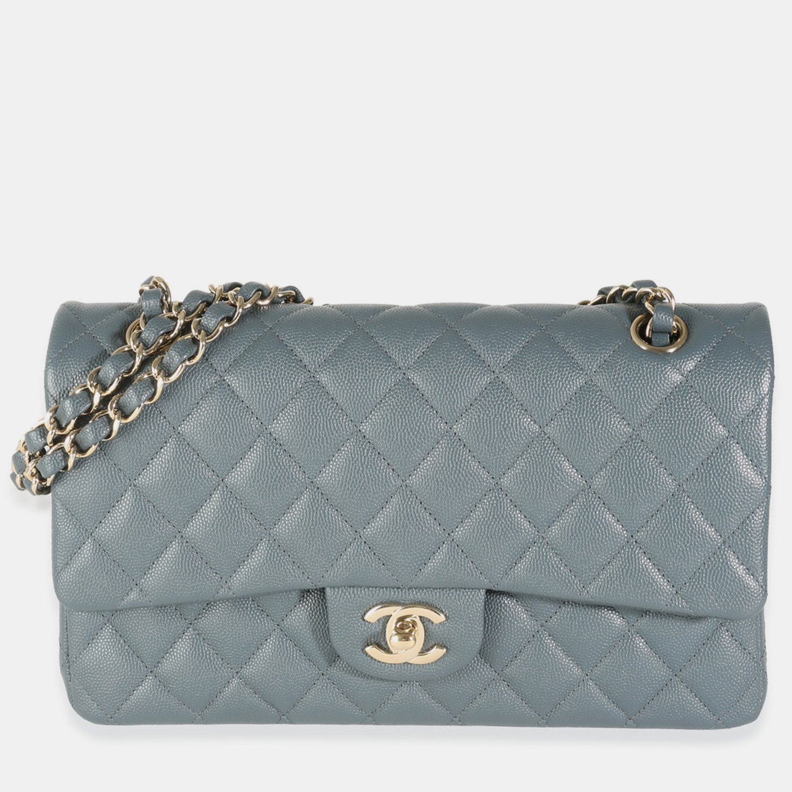Chanel Grey Quilted Caviar Medium Classic Double Flap Shoulder Bag