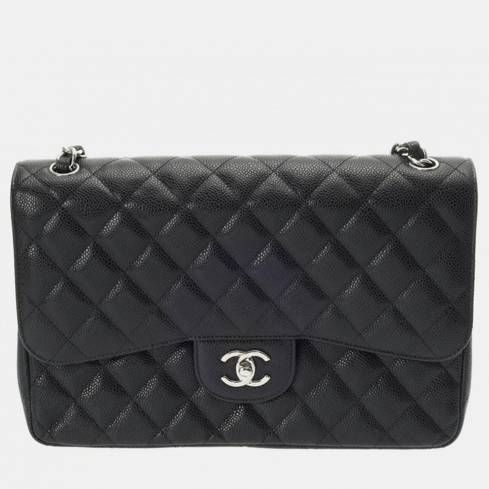 Chanel Black Caviar Skin Matelasse W-Flap Chain Shoulder Bag 30 cm