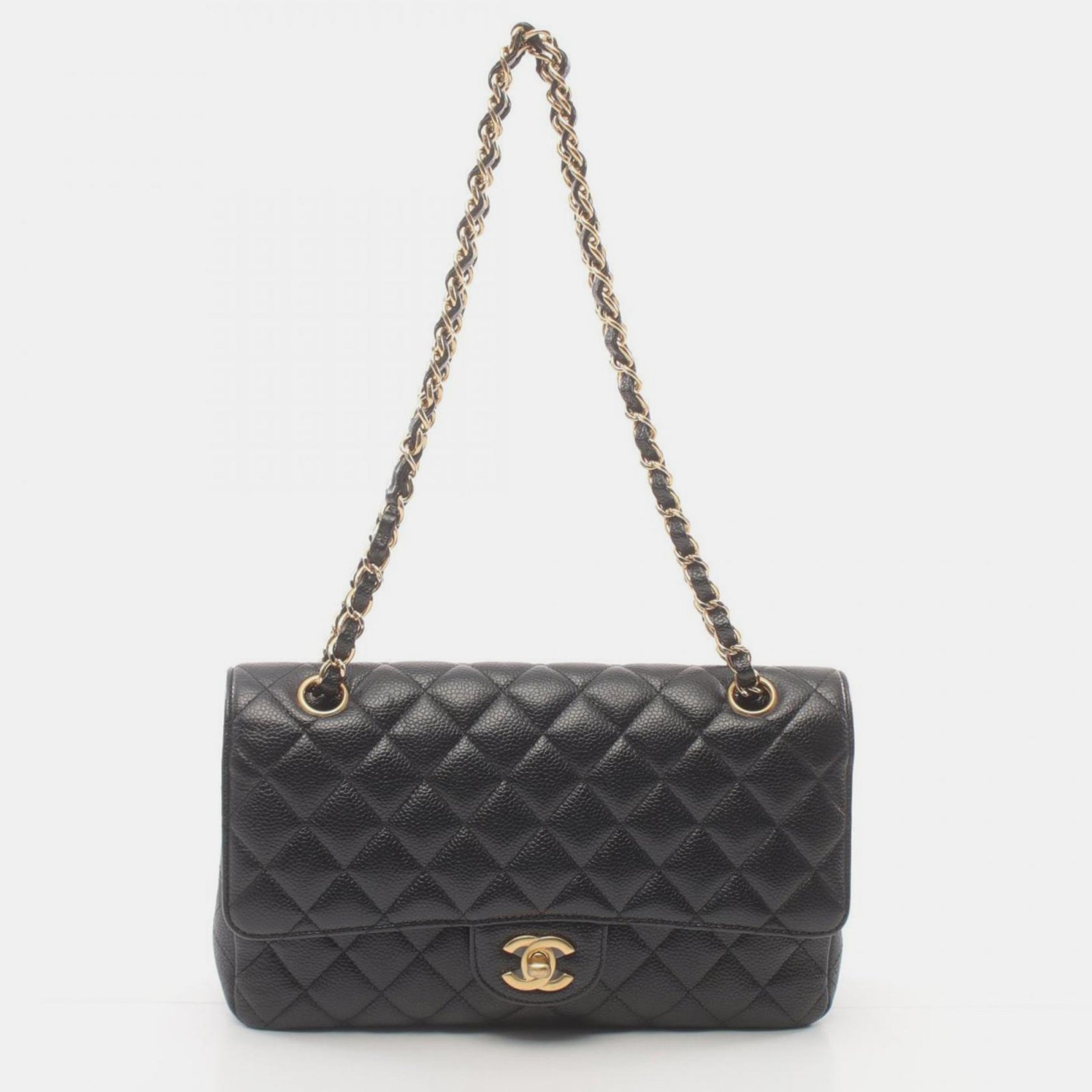 Chanel Black Caviar Skin (Grained Calf) Matelasse W-Flap Shoulder Bag